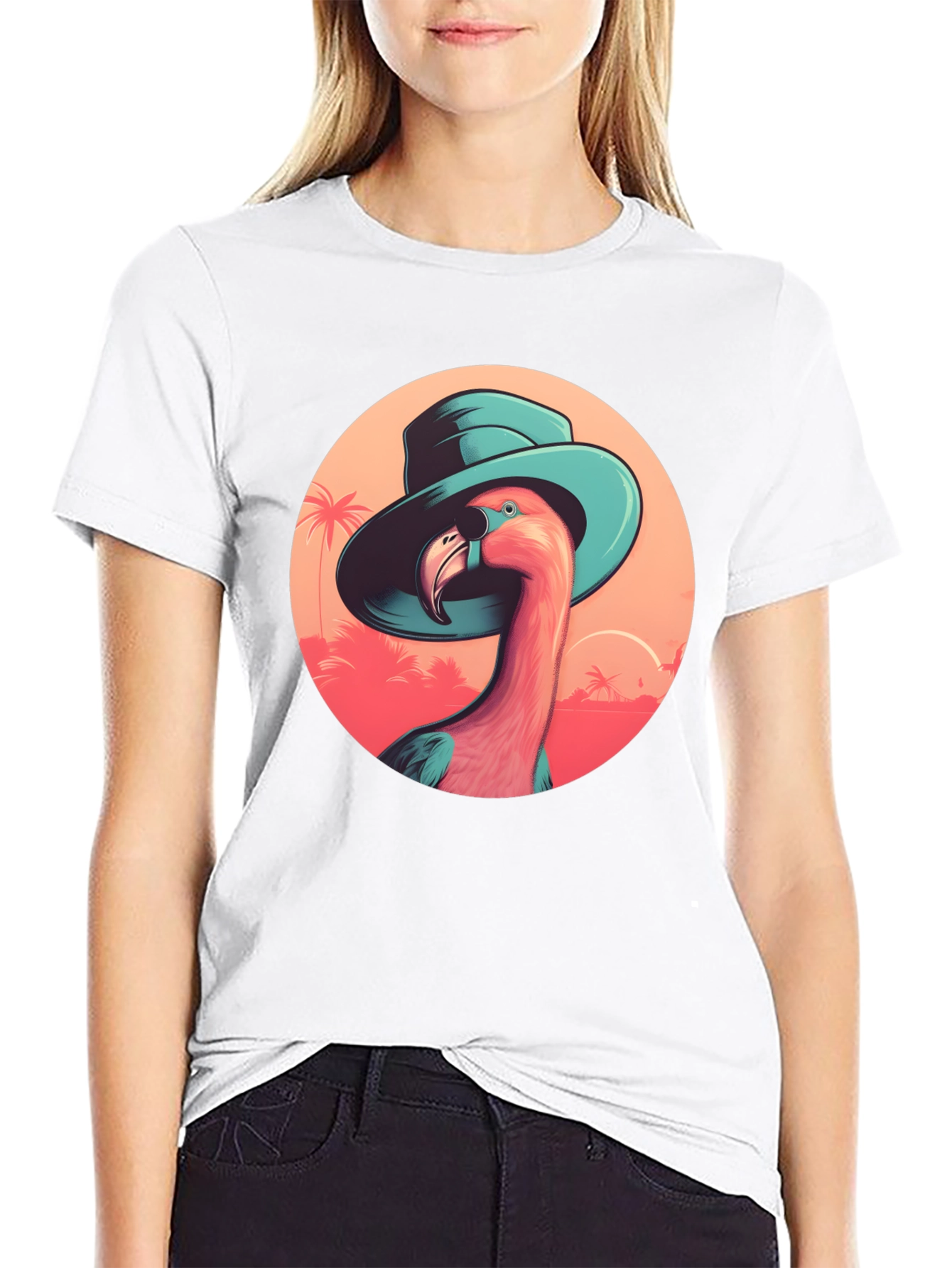 Black Flamingo in Hat Graphic Tee - Tropical Vacation Style view 9