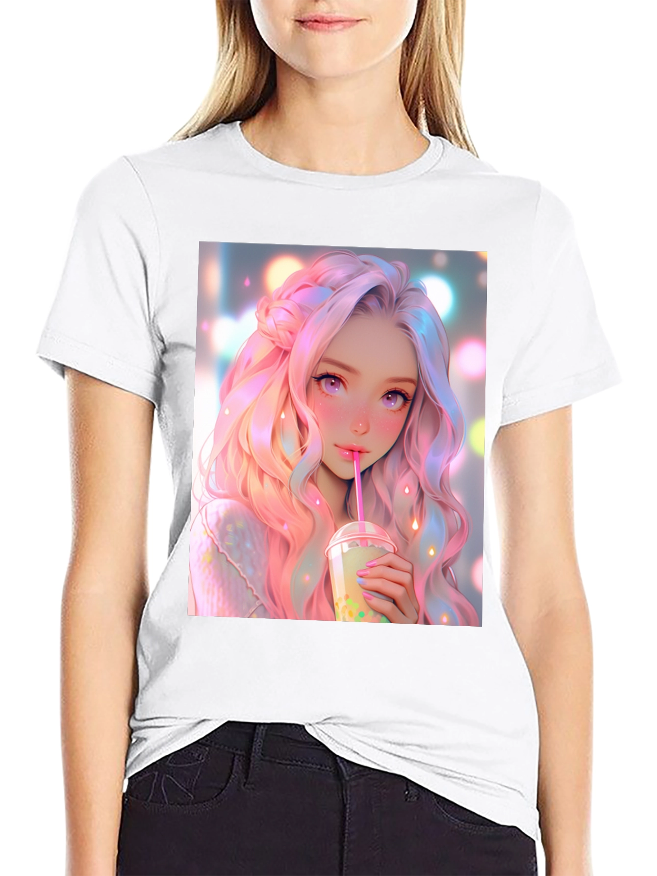 Black Anime Girl Bubble Tea Graphic T-Shirt view 9