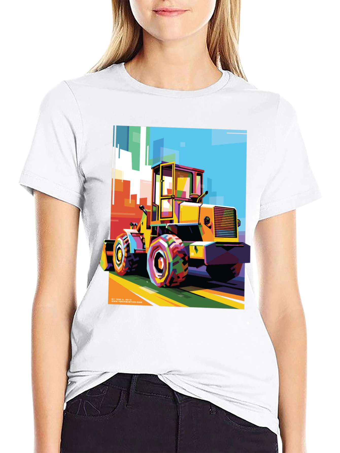 Black Bold Graphic Print T-Shirt - Construction Loader Art view 9