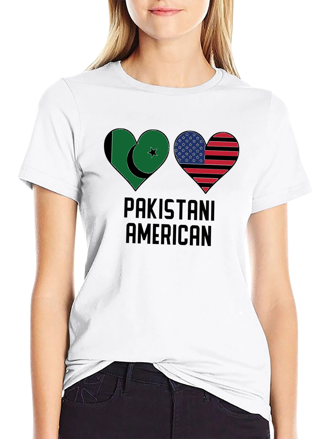 Black Pakistani American Heart Flag T-Shirt view 9