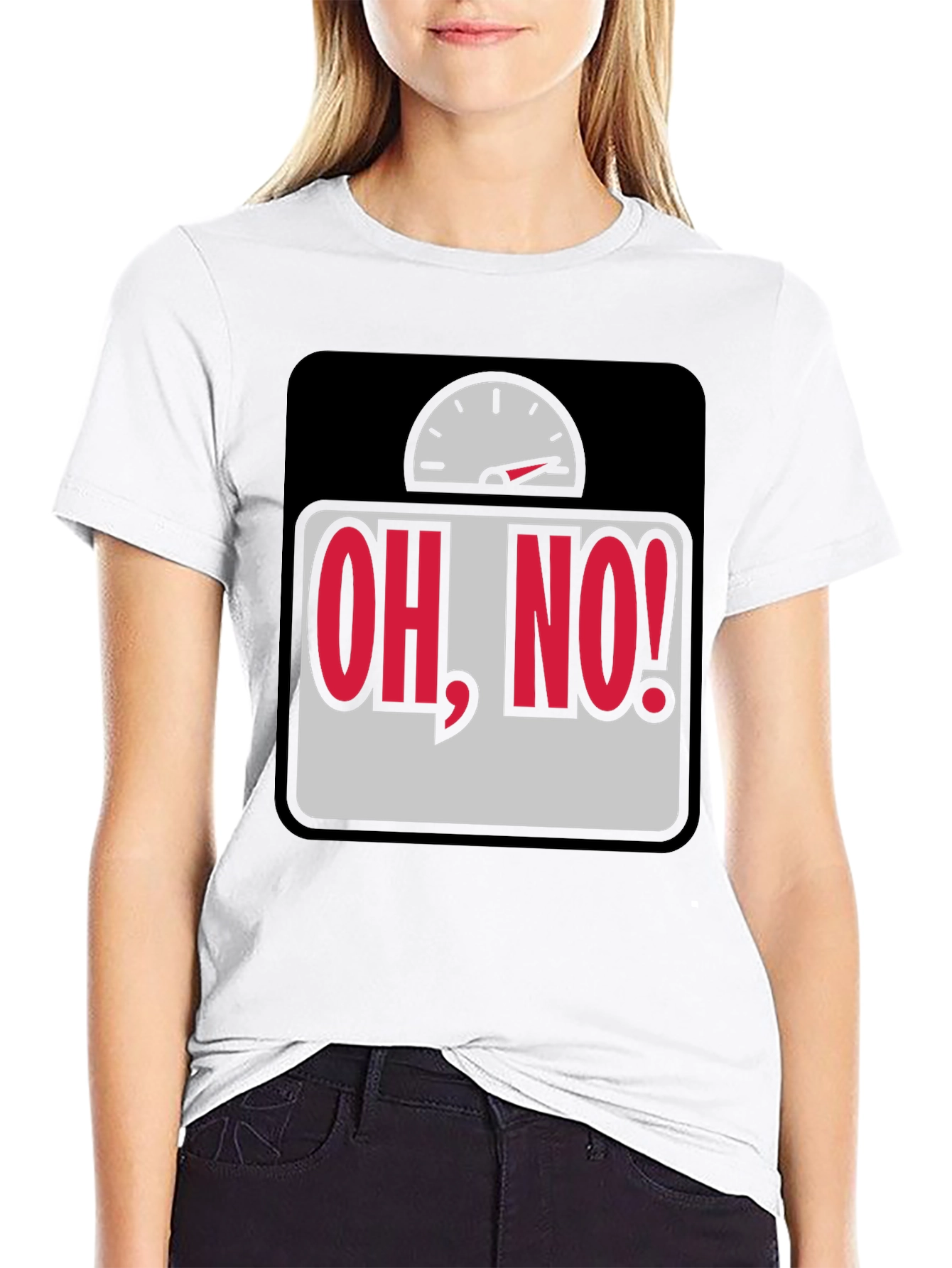 Black Oh, No! Scale Graphic T-Shirt - Weight Humor Tee view 9
