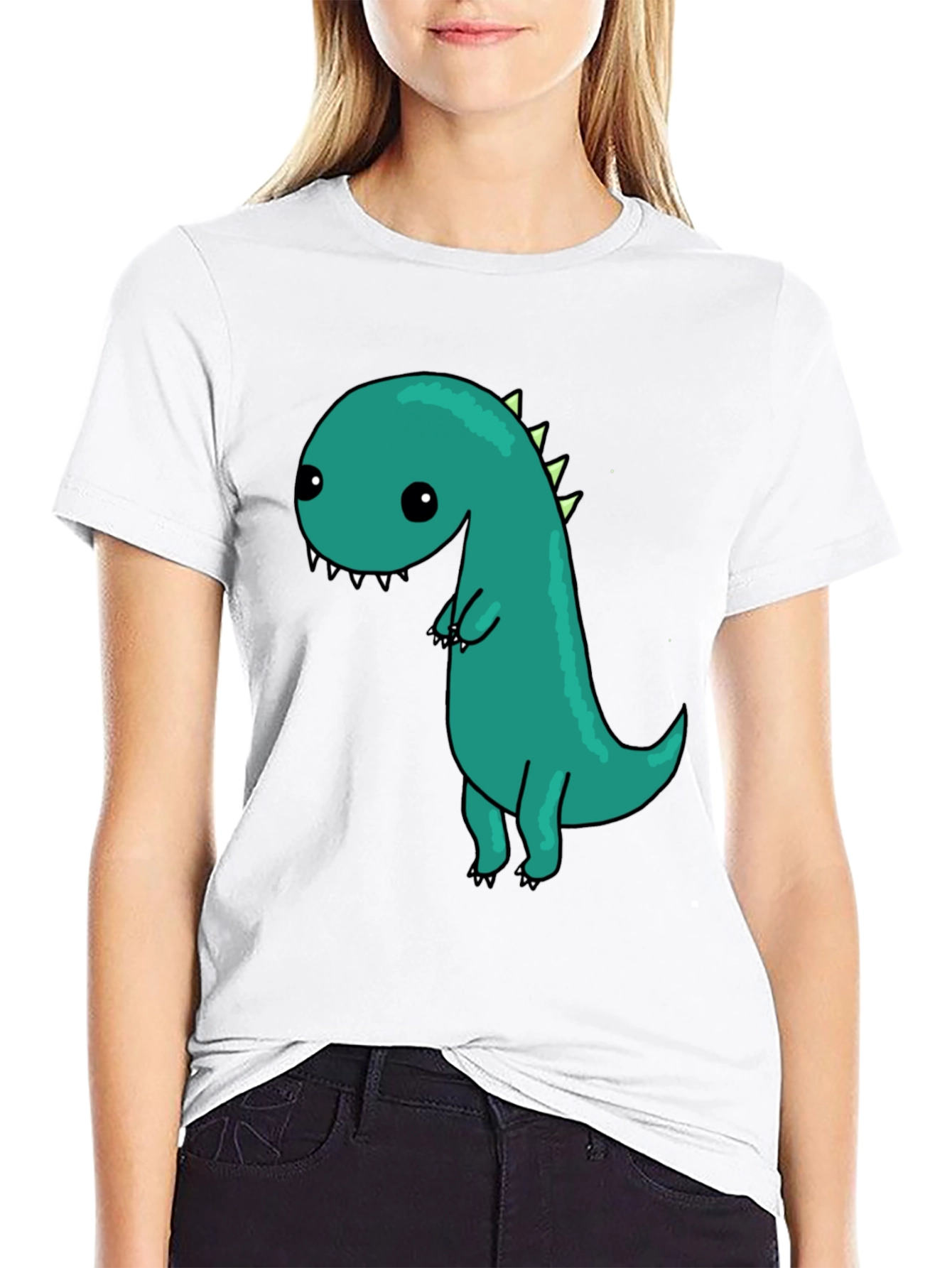 Black Cute Cartoon Dinosaur Graphic Black T-Shirt view 9