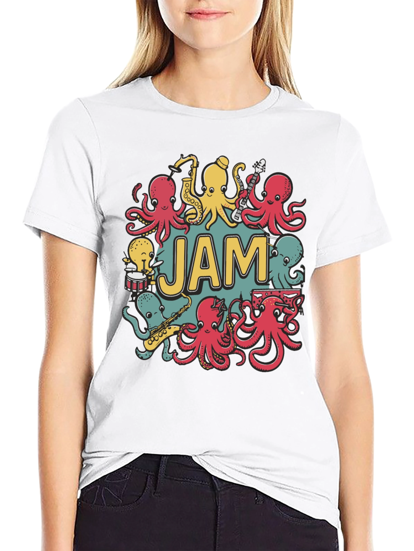 Black Octopus Jam Band Graphic T-Shirt - Black Cotton Tee view 9