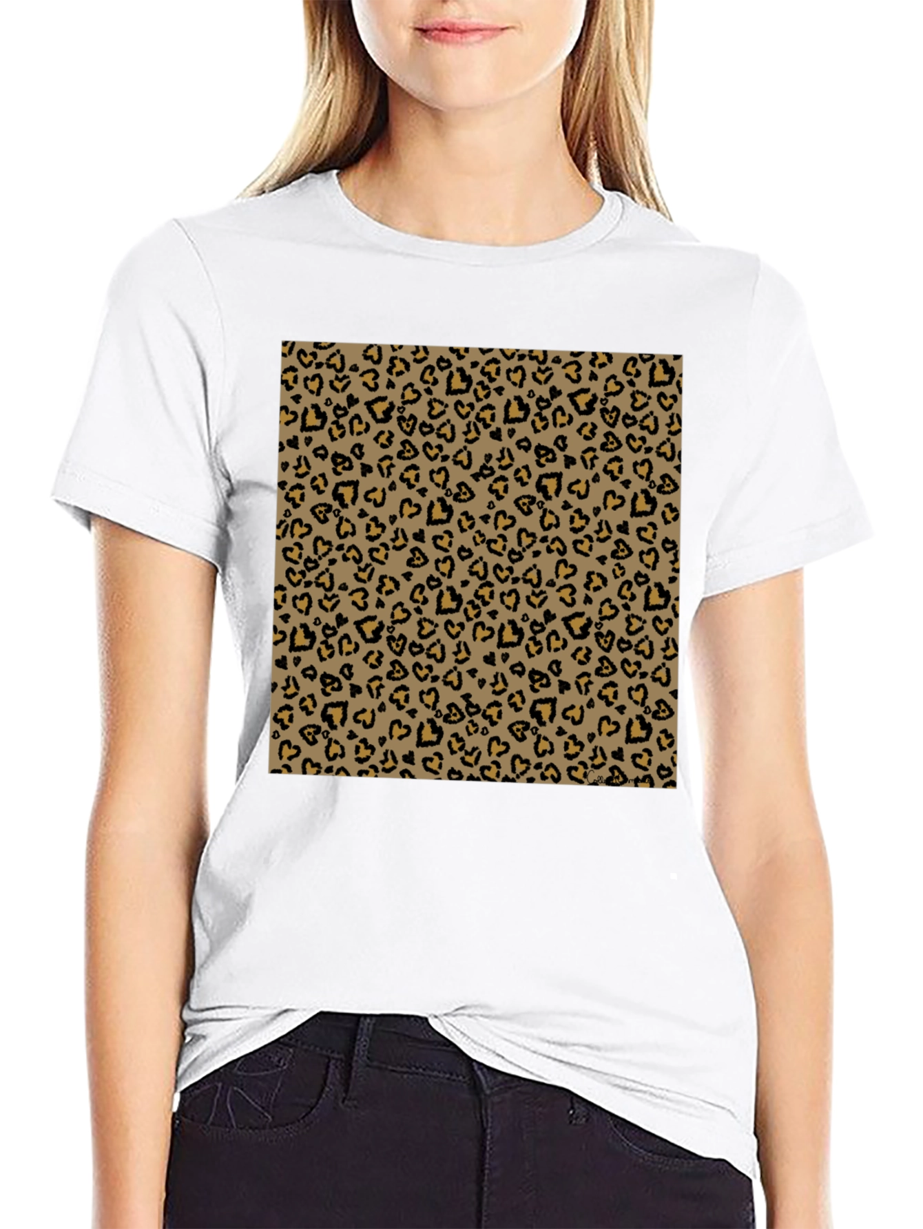 Black Black Tee with Leopard Heart Print view 9