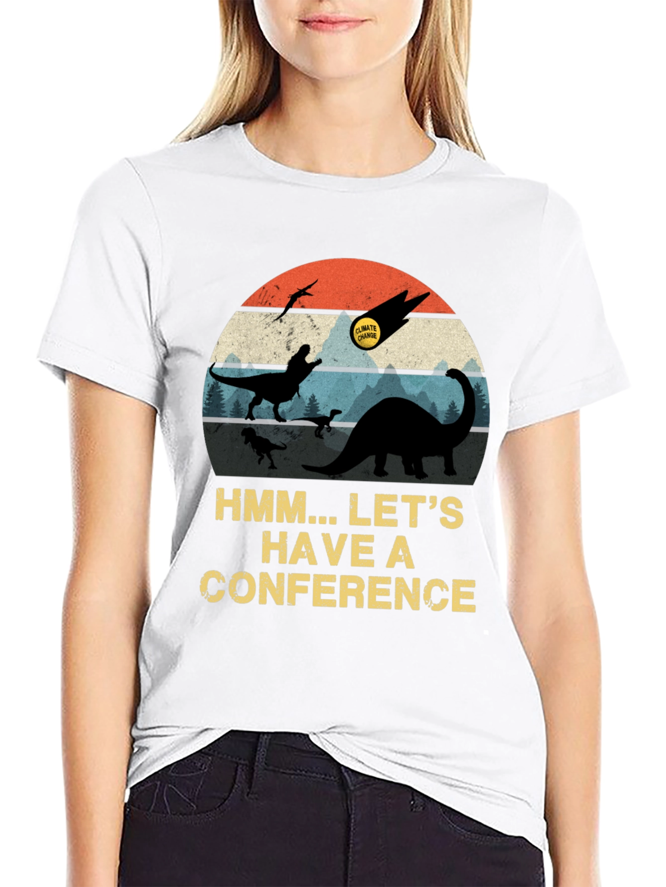 Black Dinosaur Climate Change Conference Graphic T-Shirt view 9