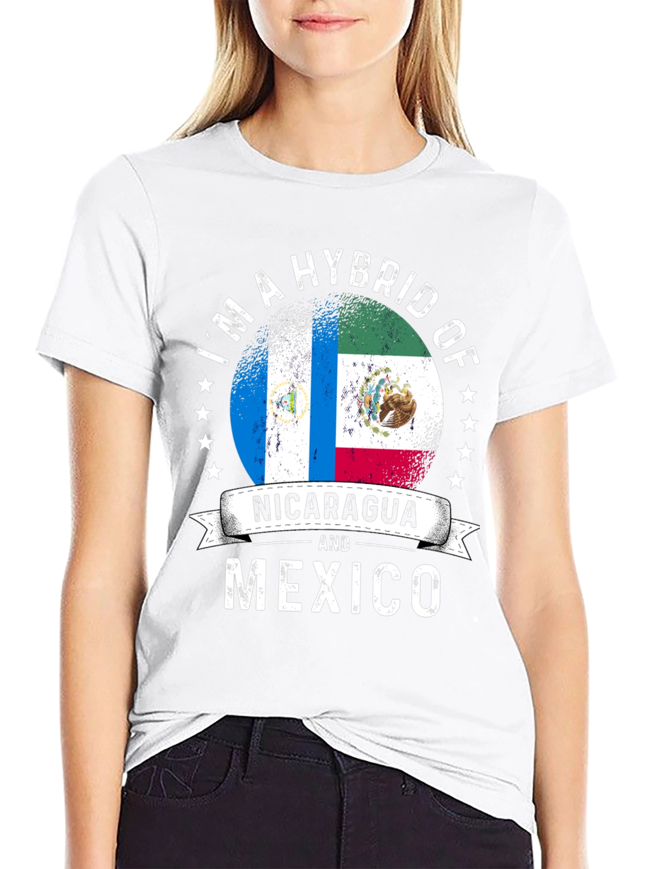 Black Nicaragua and Mexico Hybrid Pride T-Shirt view 9