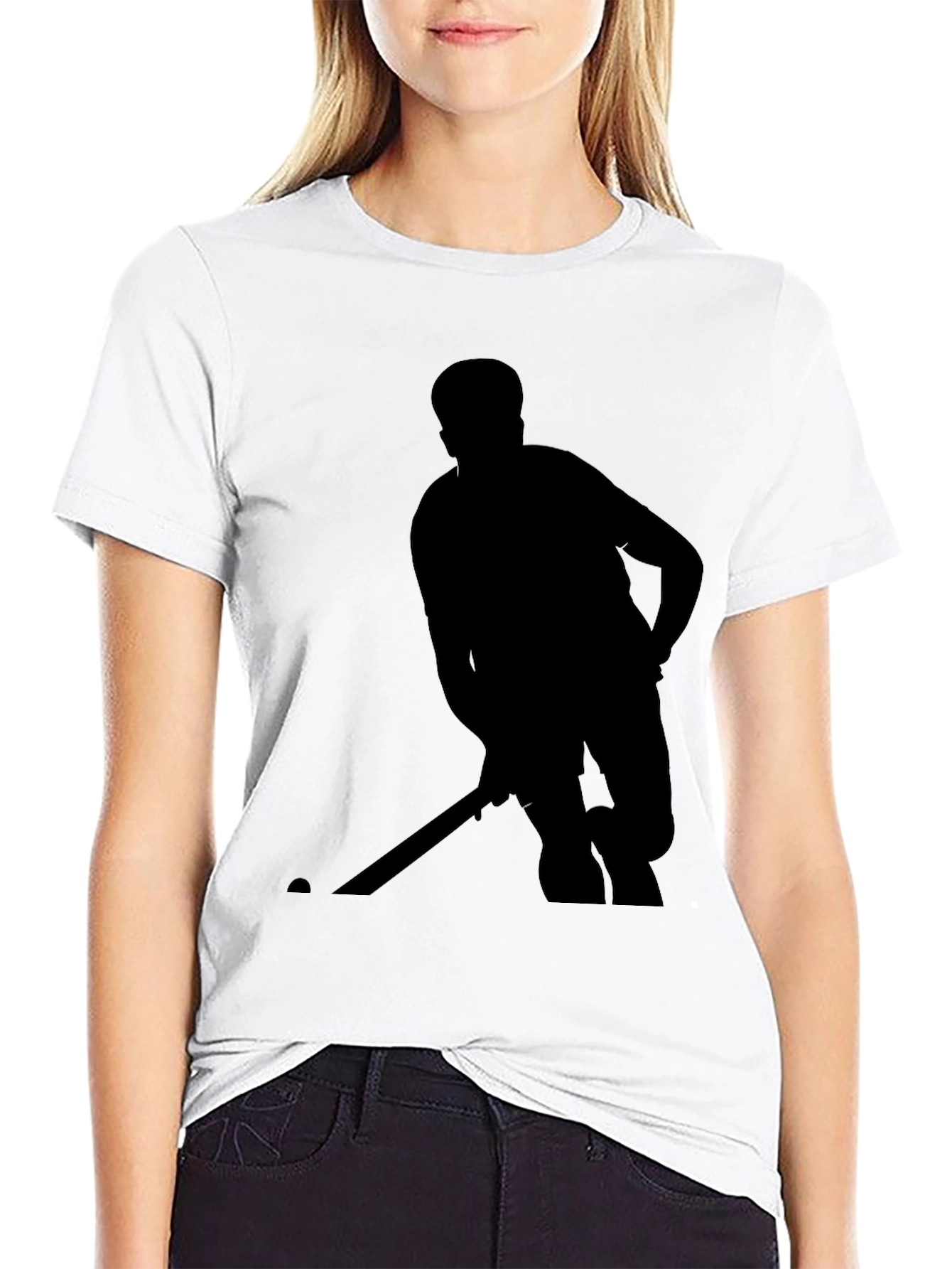 Black Hockey Player Silhouette T-Shirt view 9