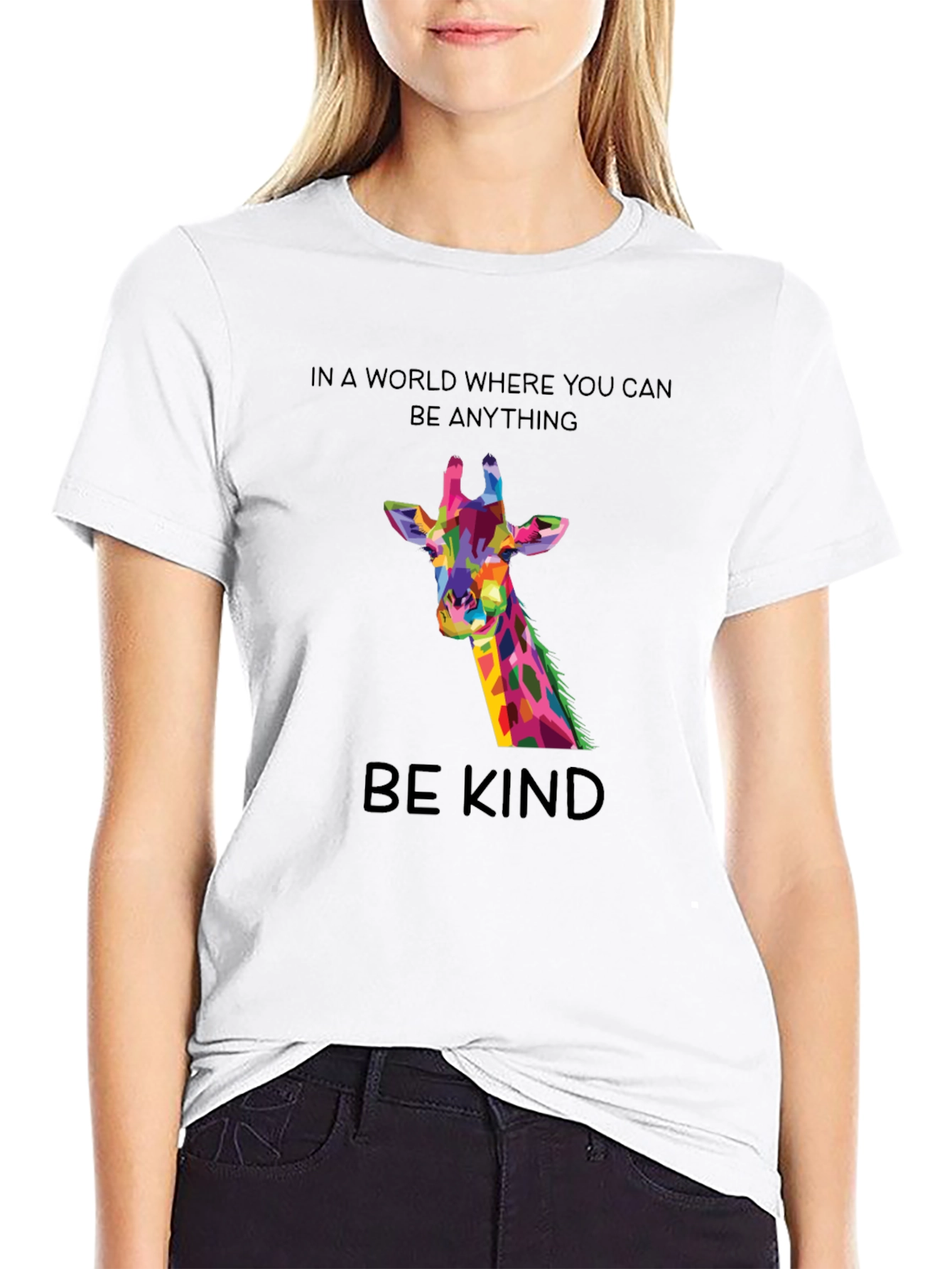Black Be Kind Giraffe Tee - Unique Colorful Design view 9