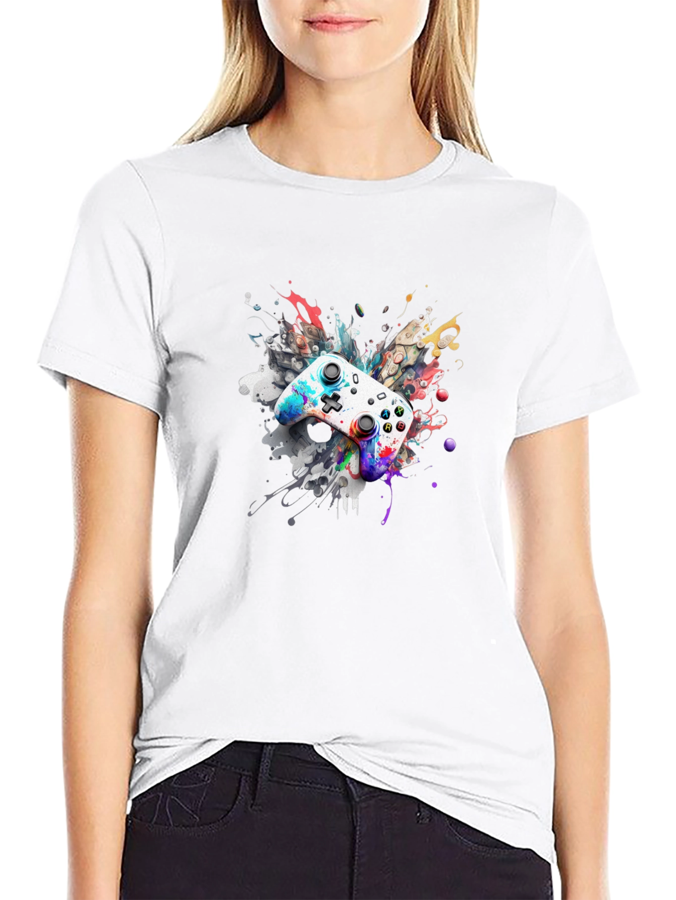 Black Colorful Gaming Controller T-Shirt view 9