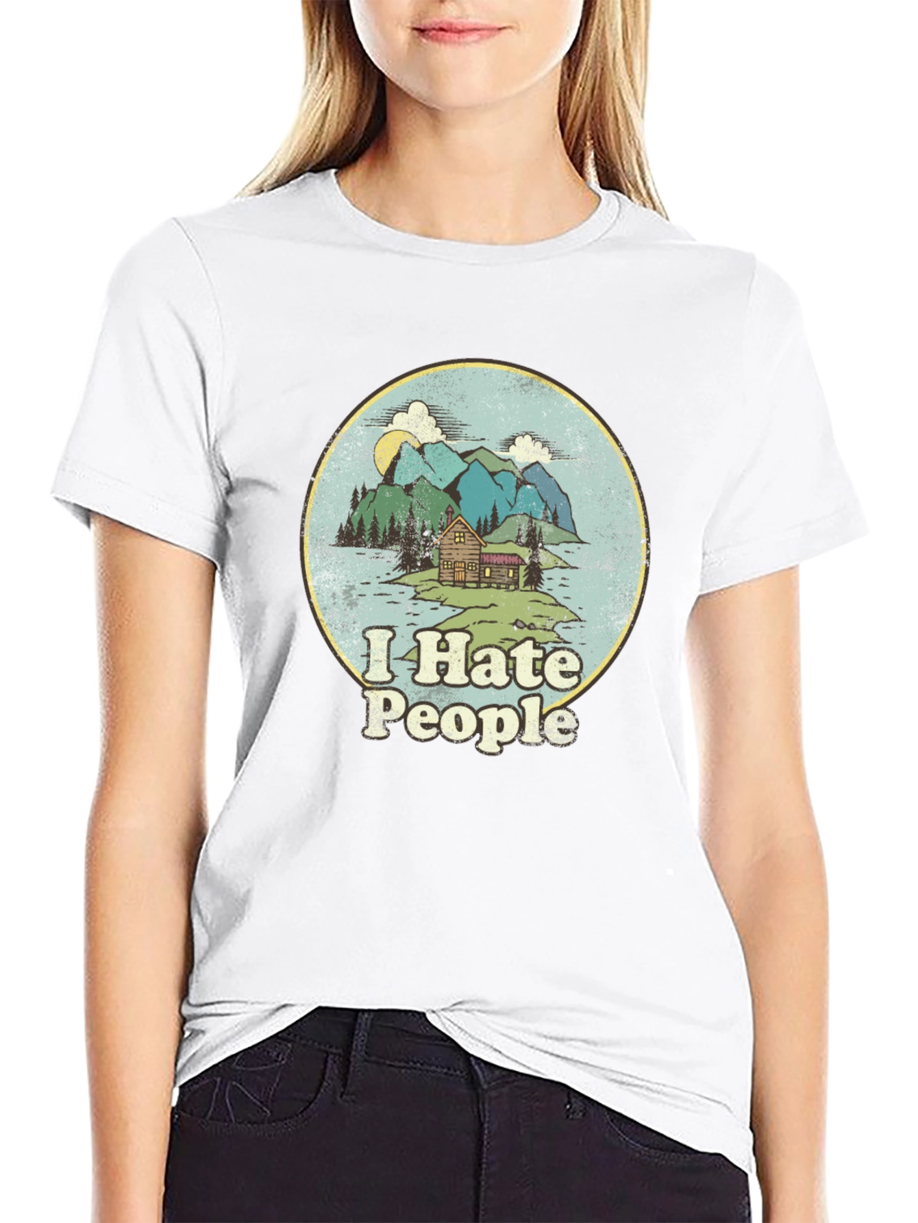 Black I Hate People T-Shirt - Cabin in the Mountains Graphic Tee view 9