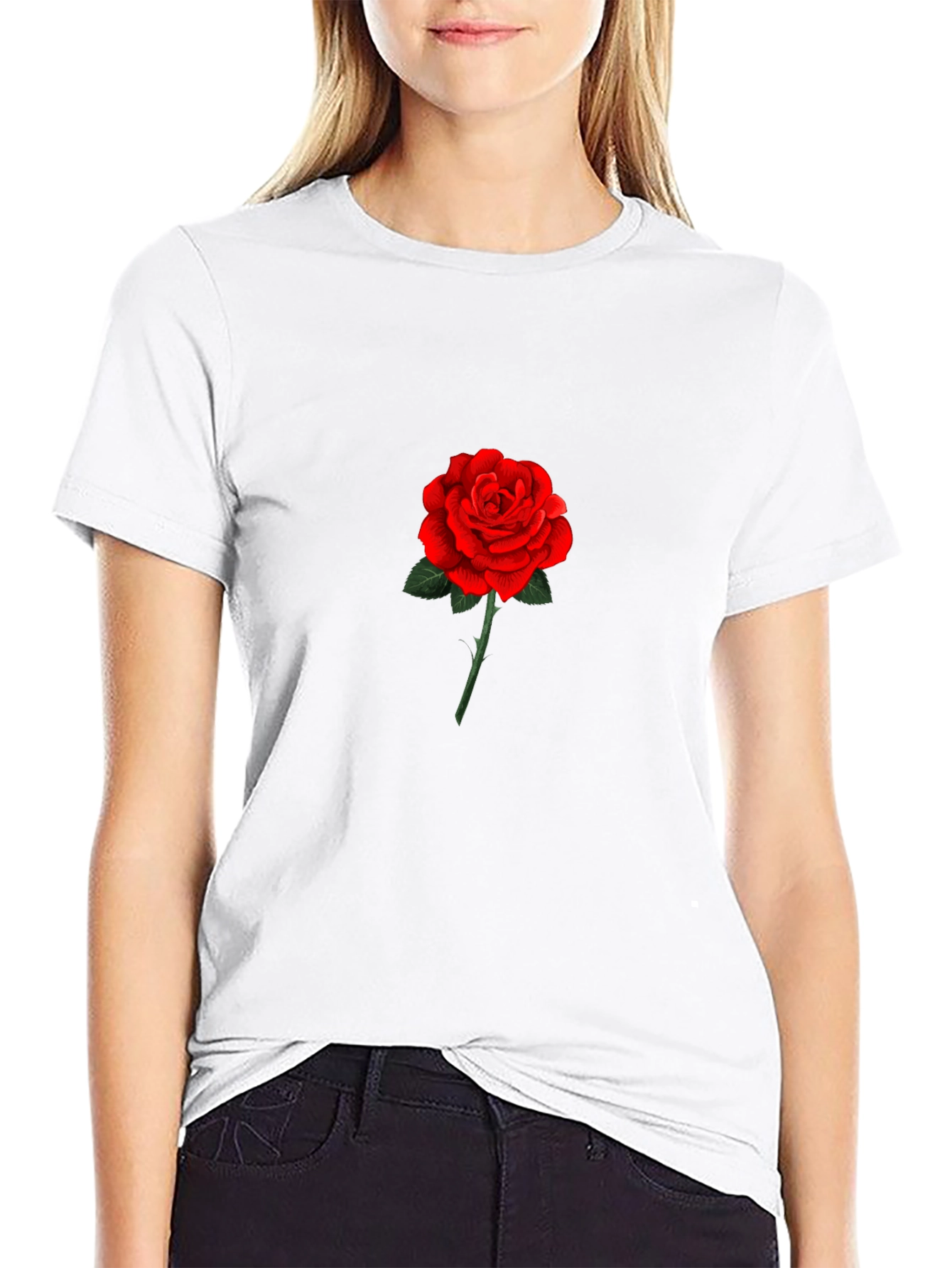 Black Red Rose Graphic T-Shirt - Stylish Floral Design view 9