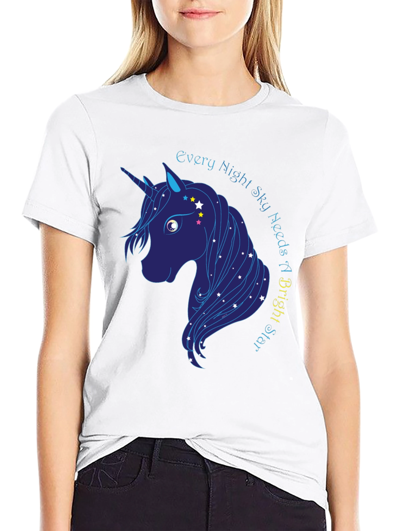 Black Every Night Sky Needs a Bright Star Unicorn T-Shirt view 9