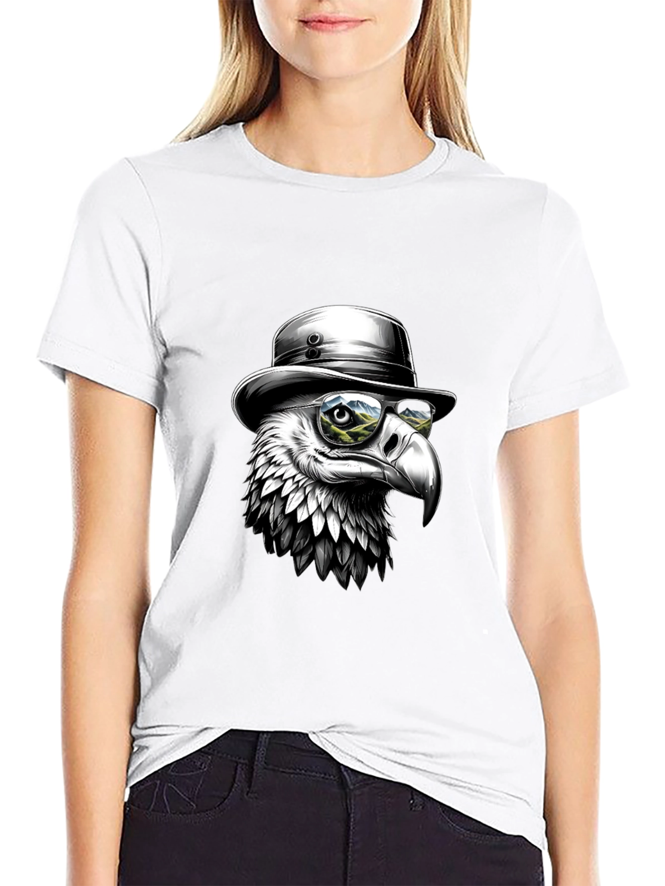 Black Cool Eagle T-Shirt - Bird with Hat & Glasses view 9