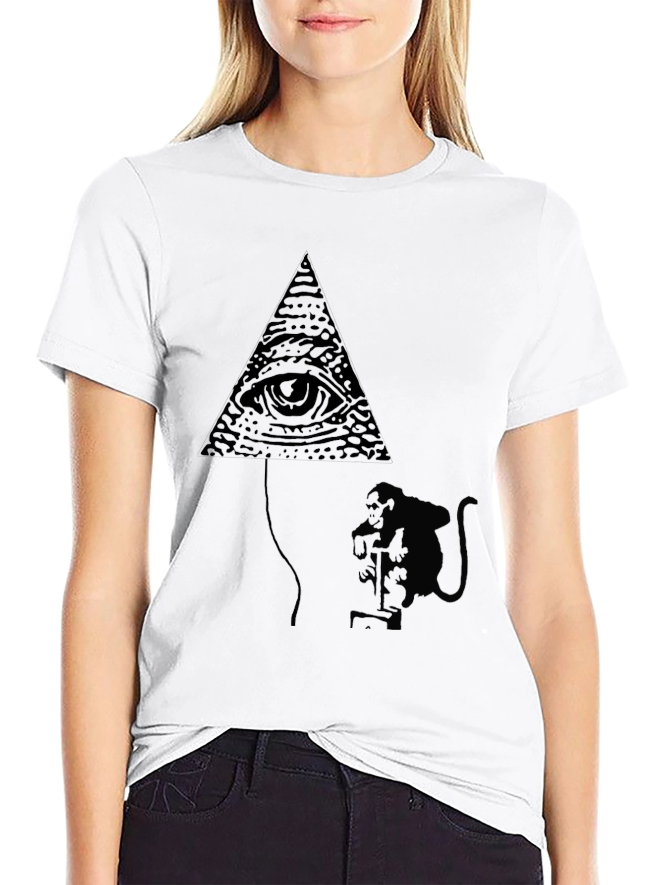 Black Illuminati Monkey Balloon Black T-Shirt view 9