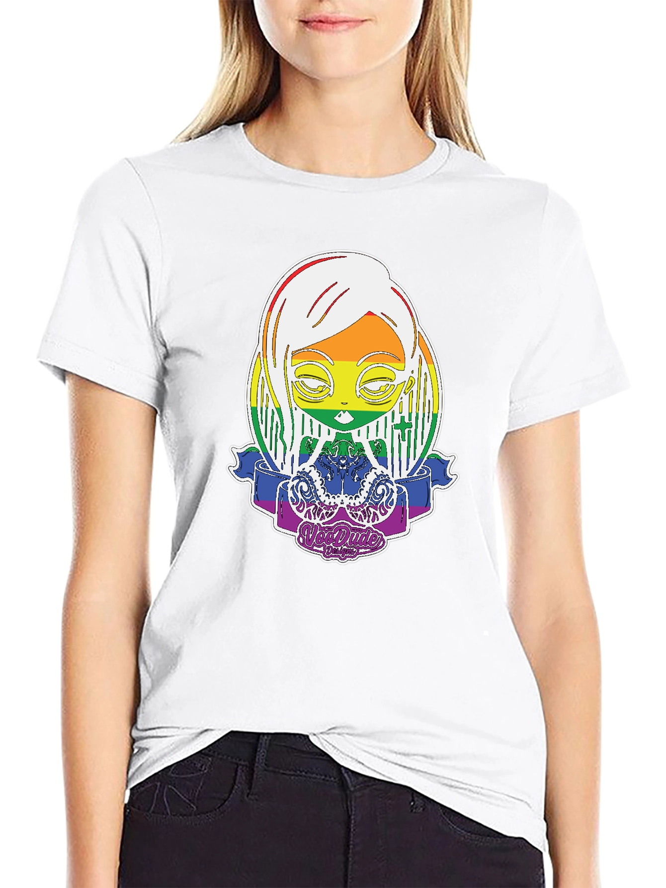 Black Rainbow Character Graphic Tee view 9