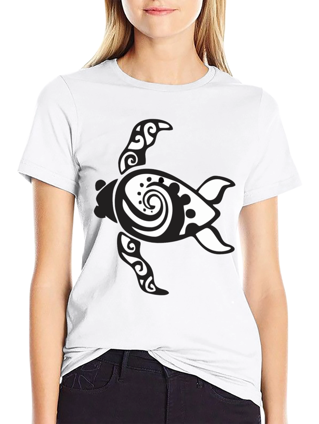 Black Tribal Turtle Graphic Print Men's Black T-Shirt view 9