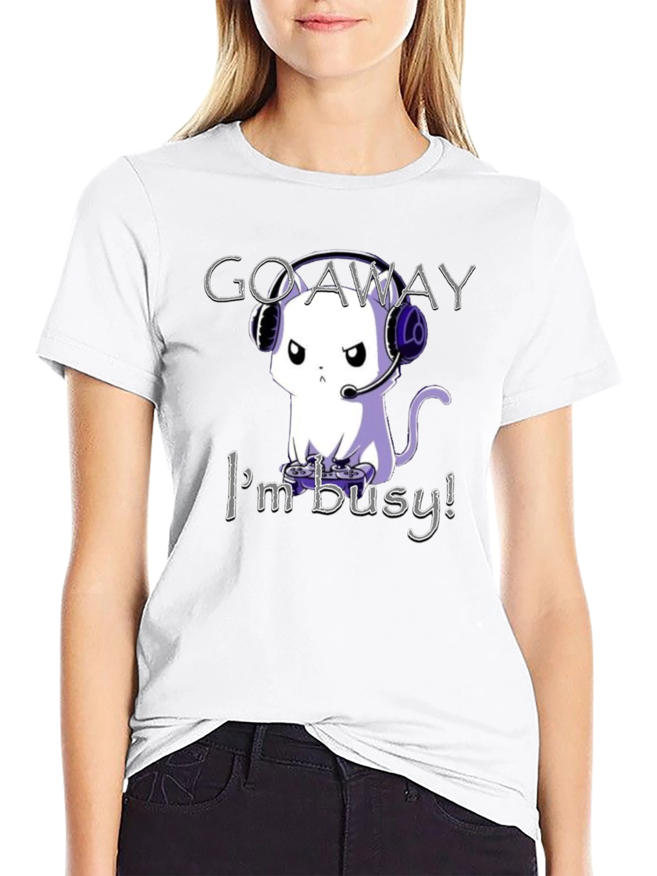 Black Gamer Cat T-Shirt - Go Away I'm Busy! view 9