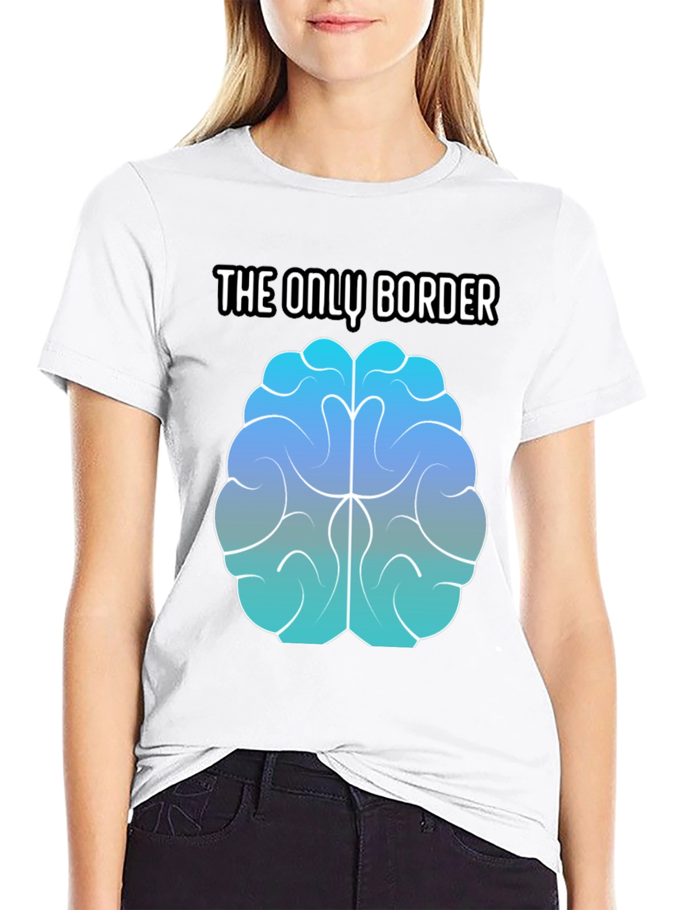 Black The Only Border Brain Graphic T-Shirt - Unisex Black Tee view 9