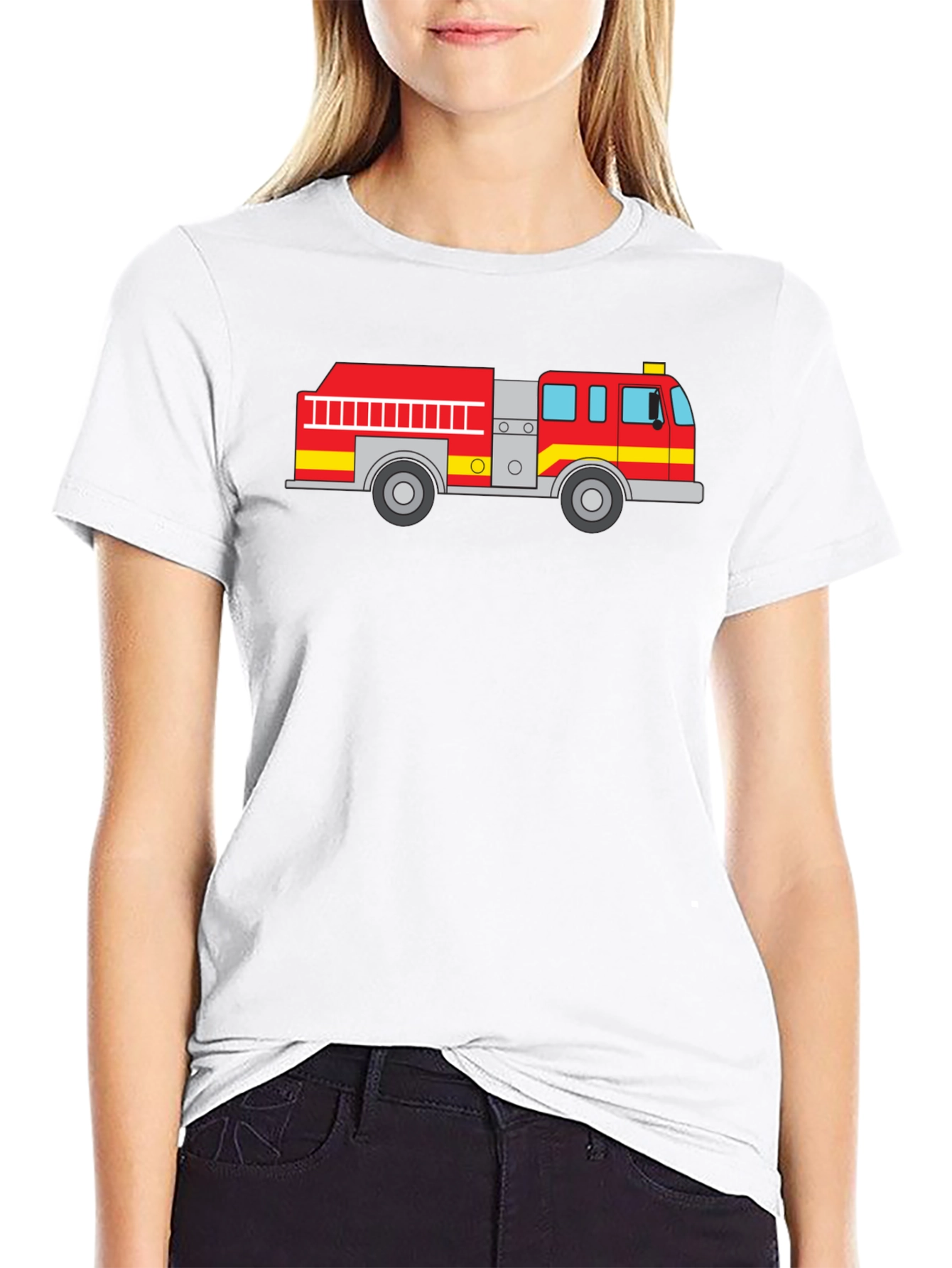 Black Fire Truck Graphic Tee - Black Cotton T-Shirt view 9
