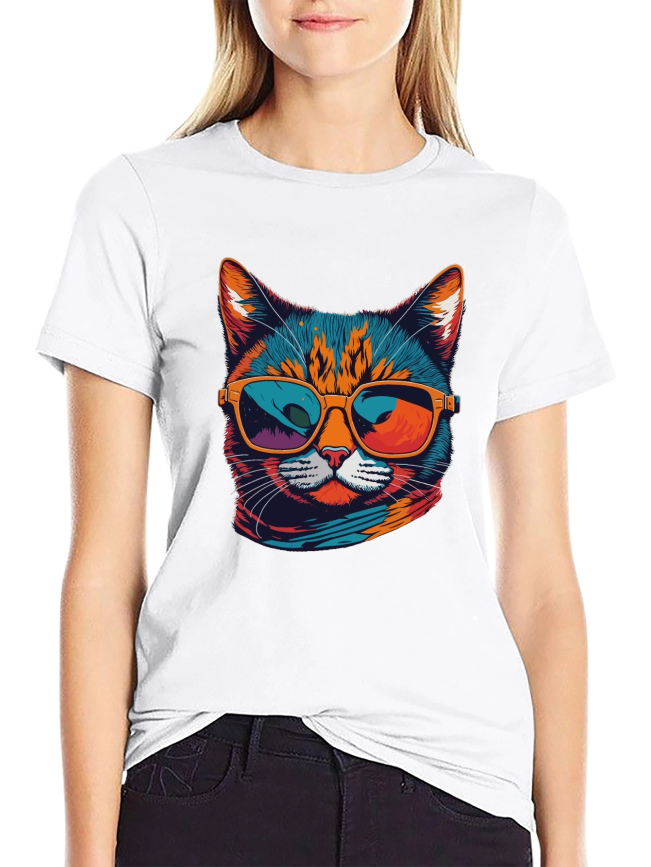 Black Cool Cat Graphic Tee - Unisex Black T-Shirt view 9