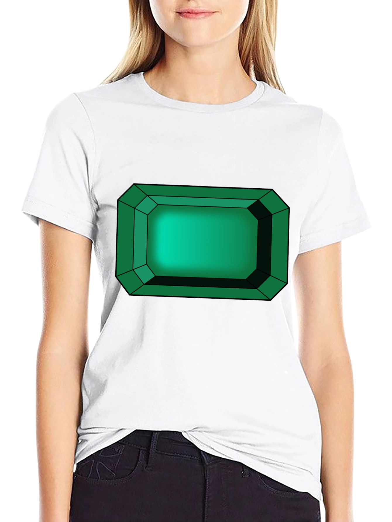 Black Emerald Gemstone Graphic Tee - Black Cotton T-Shirt view 9