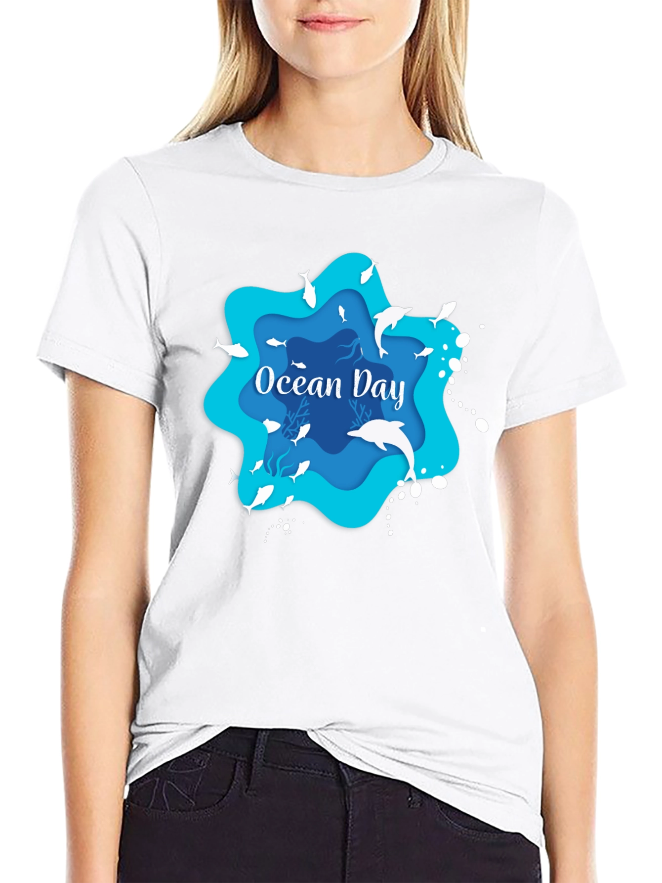 Black Ocean Day Graphic T-Shirt - Black, Casual view 9
