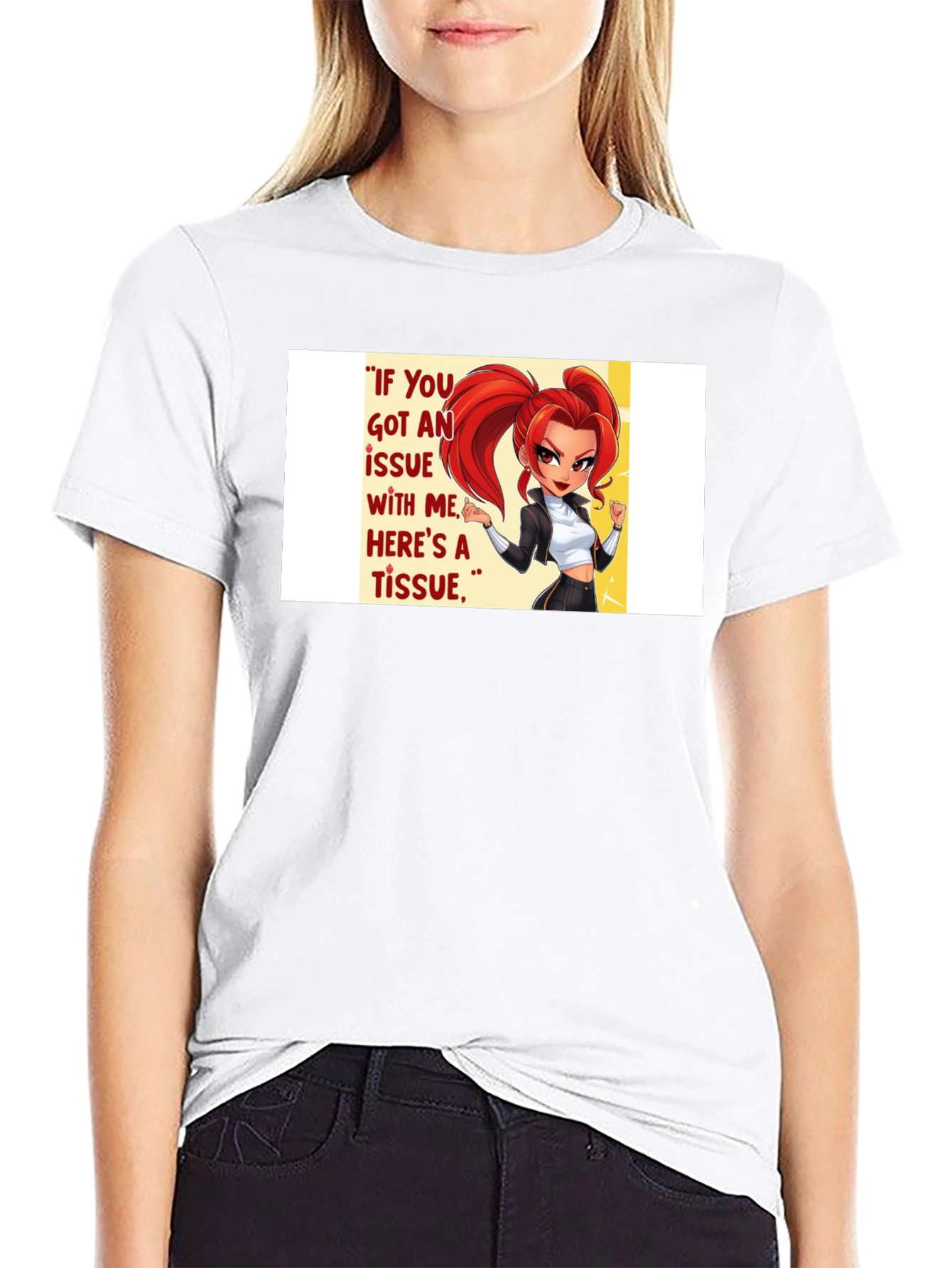 Black Sassy Cartoon Graphic T-Shirt - "Tissue" Quote view 9