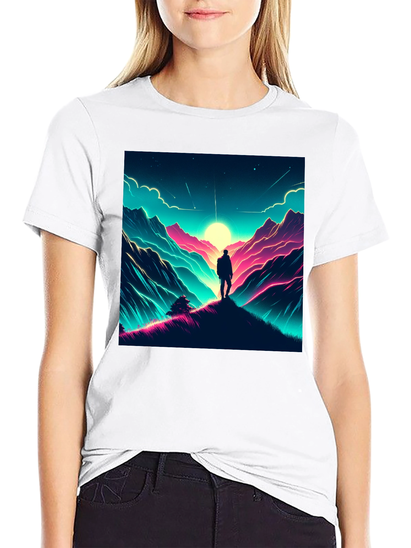Black Neon Mountains Graphic Tee view 9