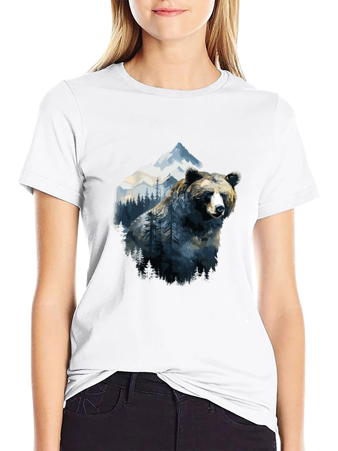 Black Bear & Mountain Graphic Tee - Black view 9