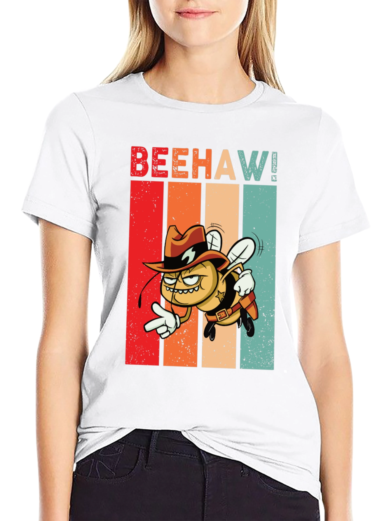 Black Beehaw! Graphic T-Shirt - Cowboy Bee view 9