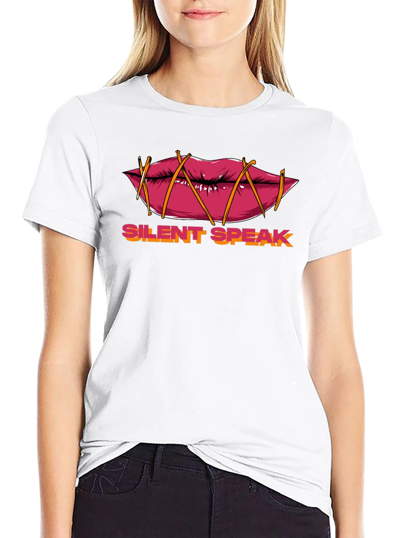 Black Silent Speak Graphic T-Shirt - Black Crew Neck Tee view 9