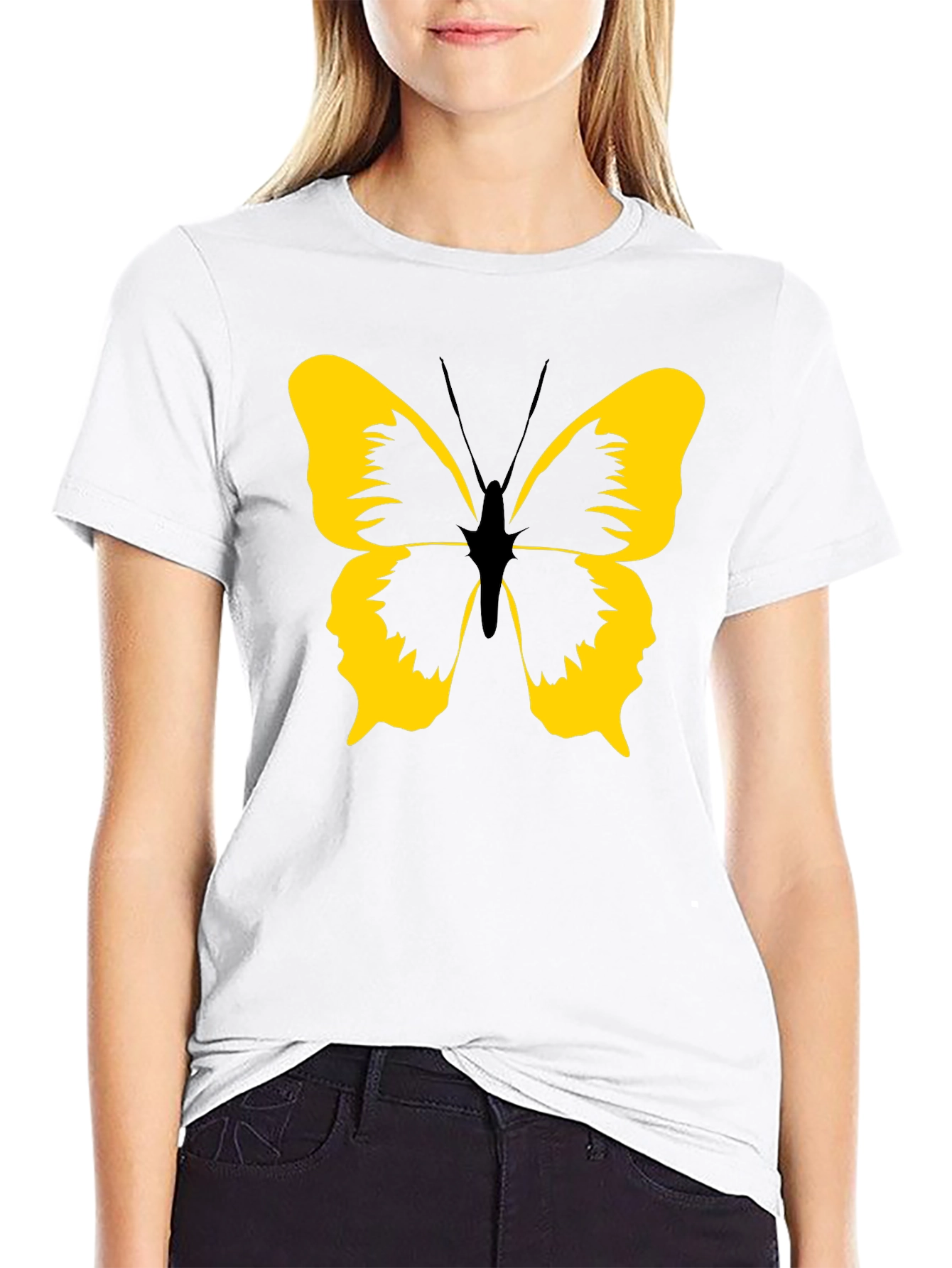 Black Black Tee with Yellow Butterfly Graphic view 9