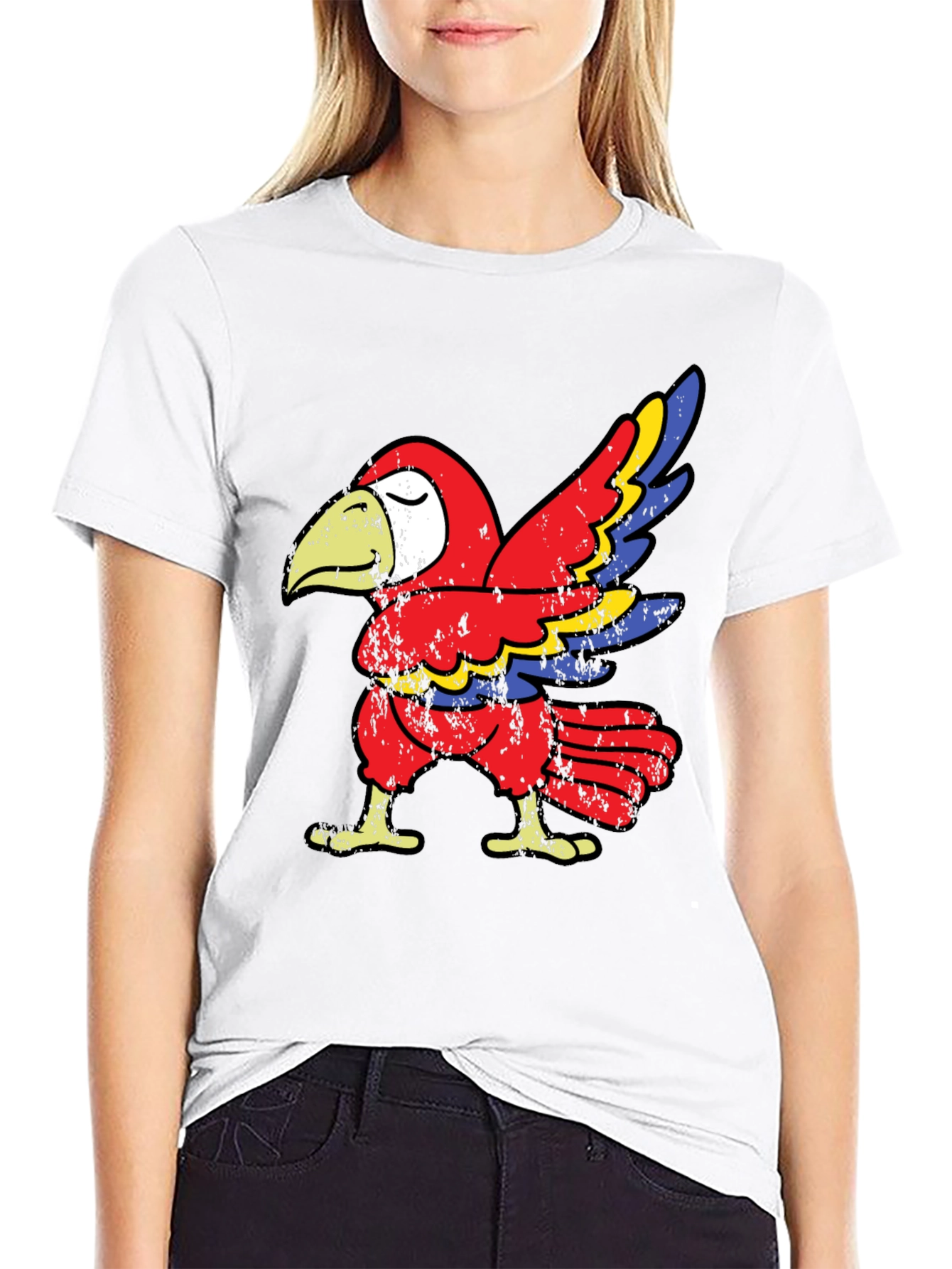 Black Dabbing Parrot Graphic Tee - Novelty Animal Humor T-Shirt view 9