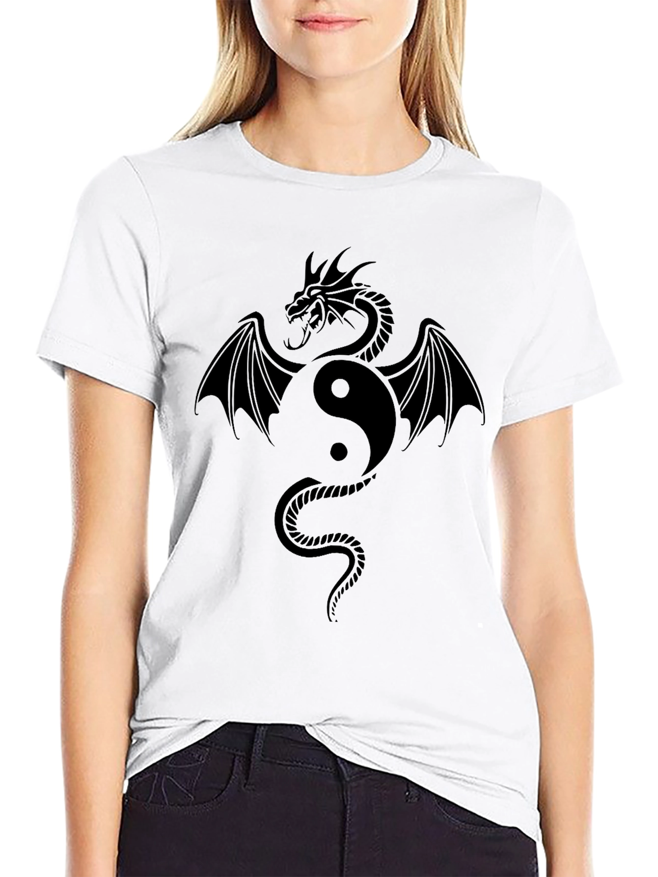 Black Yin Yang Dragon Graphic Tee - Stylish Black T-Shirt view 9