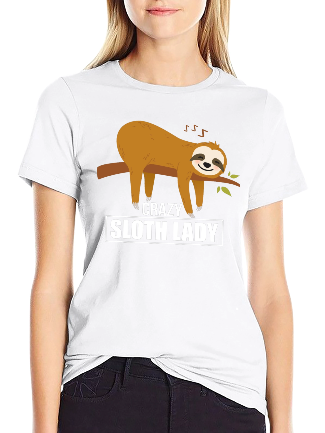 Black Crazy Sloth Lady Graphic Tee view 9