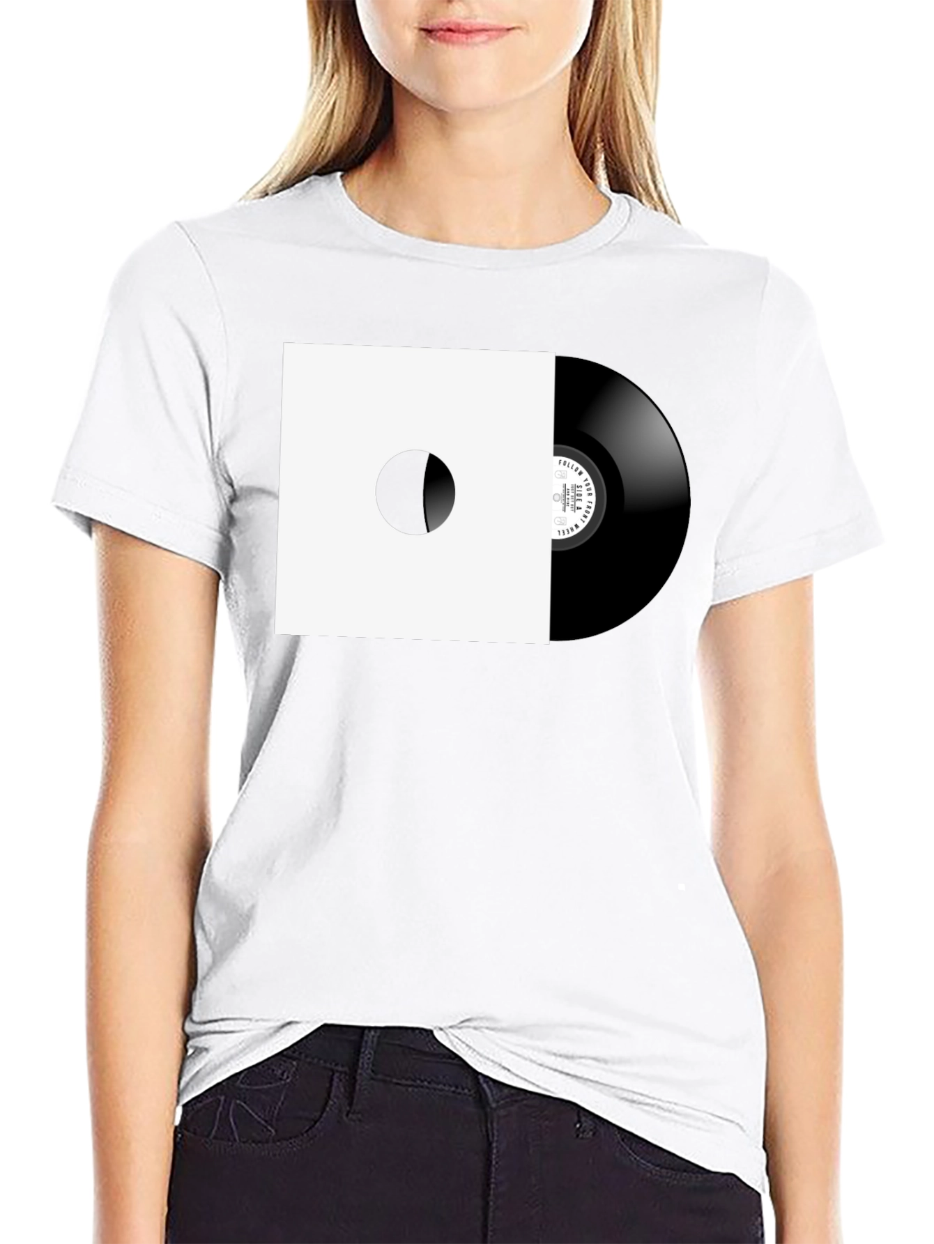 Black Retro Vinyl Record Graphic Tee - Black Cotton view 9