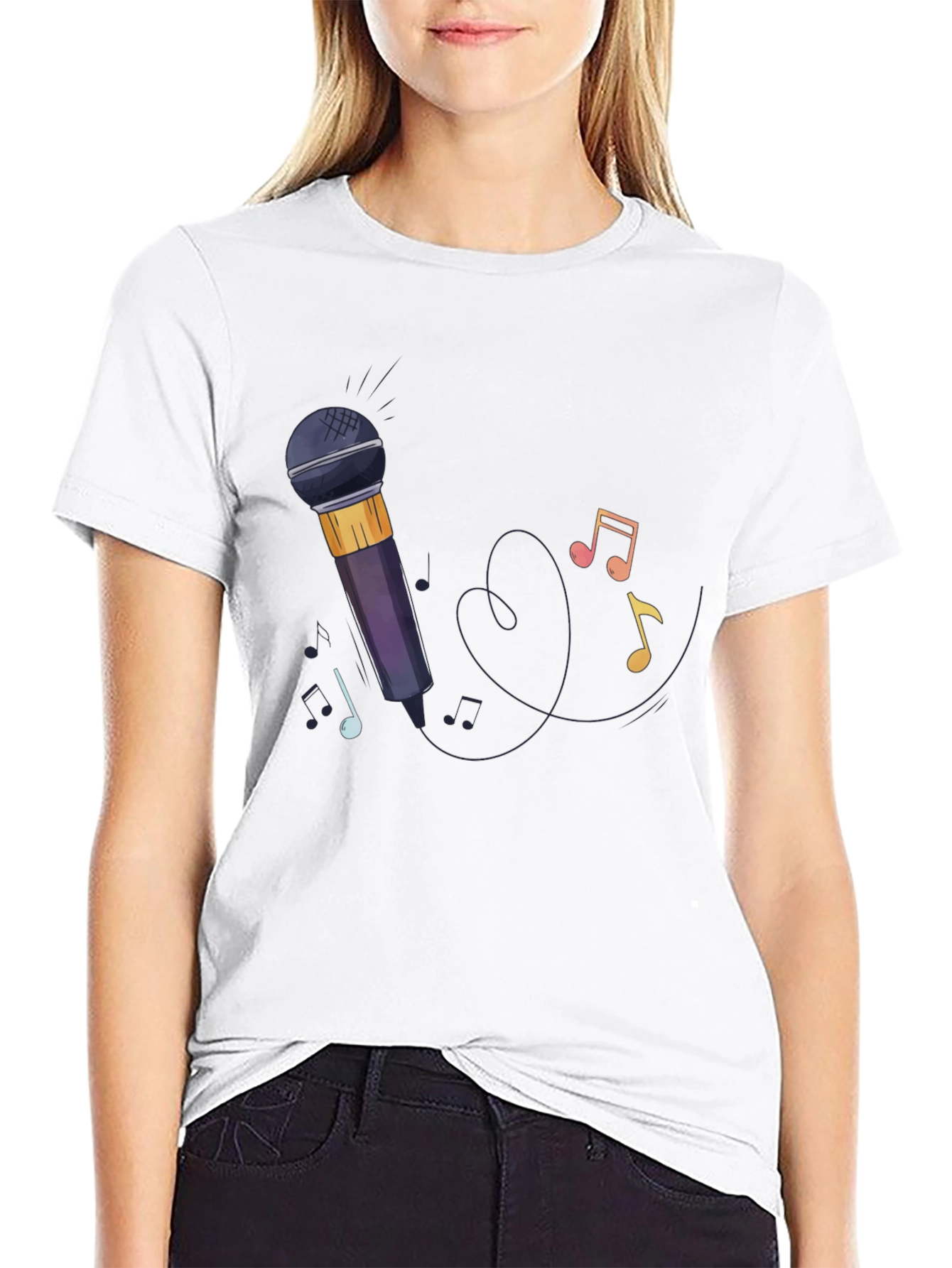 Black Microphone & Music Notes Graphic Tee view 9