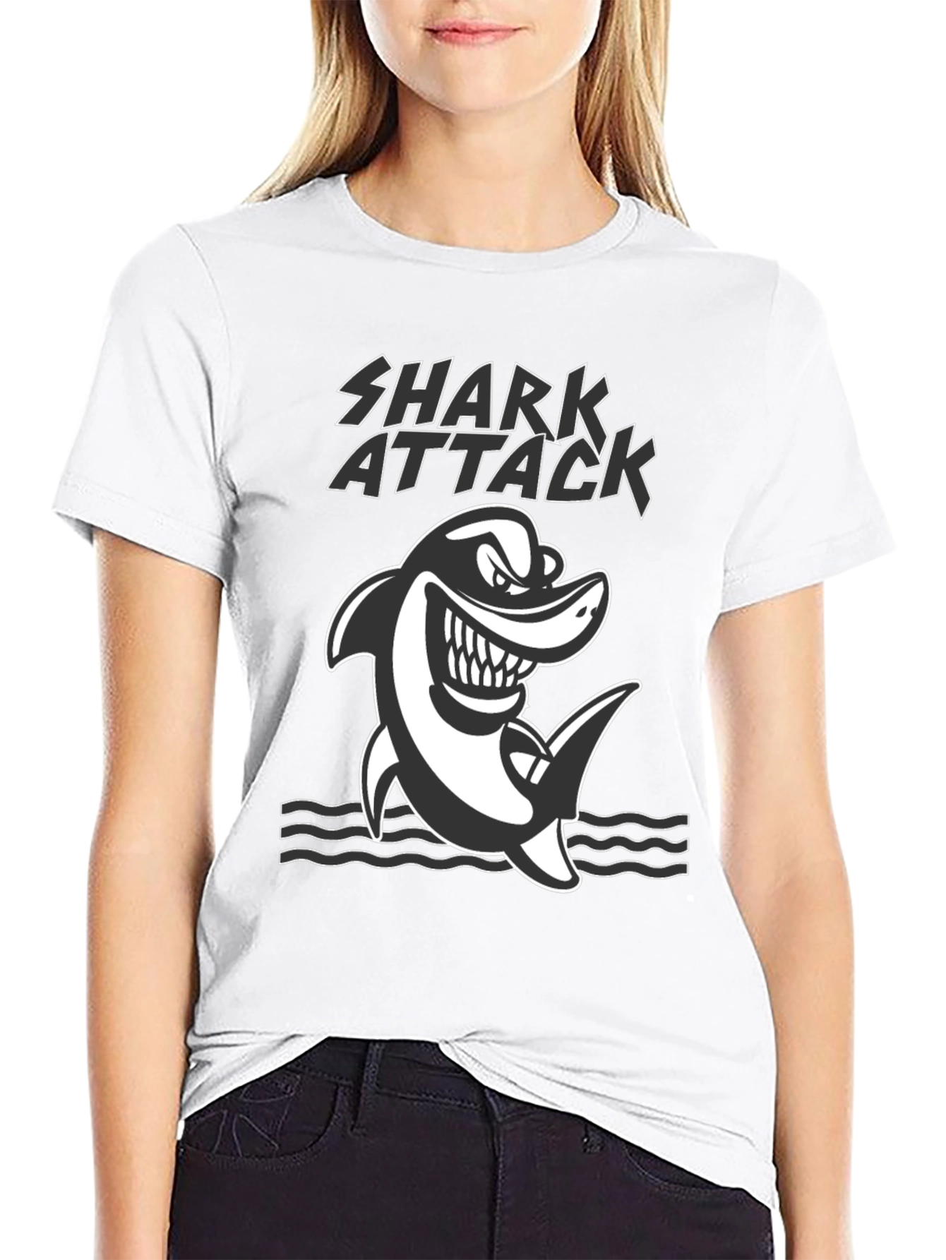 Black Shark Attack Graphic Tee - Black Cotton T-Shirt view 9