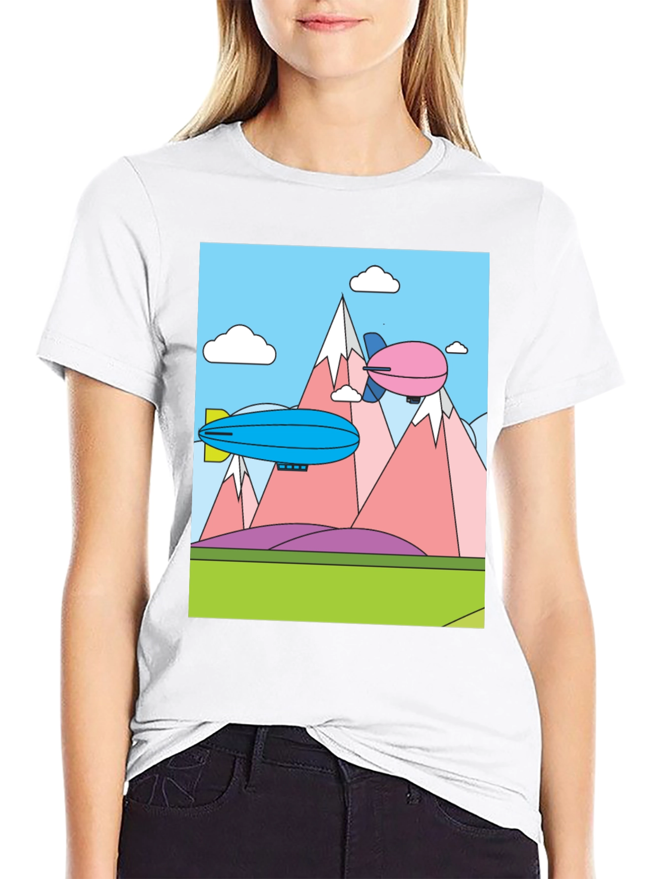 Black Cartoon Landscape Dirigible Graphic Tee view 9