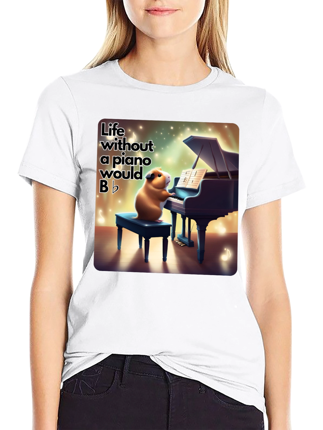 Black Piano Playing Guinea Pig Graphic Tee - Musical Humor view 9