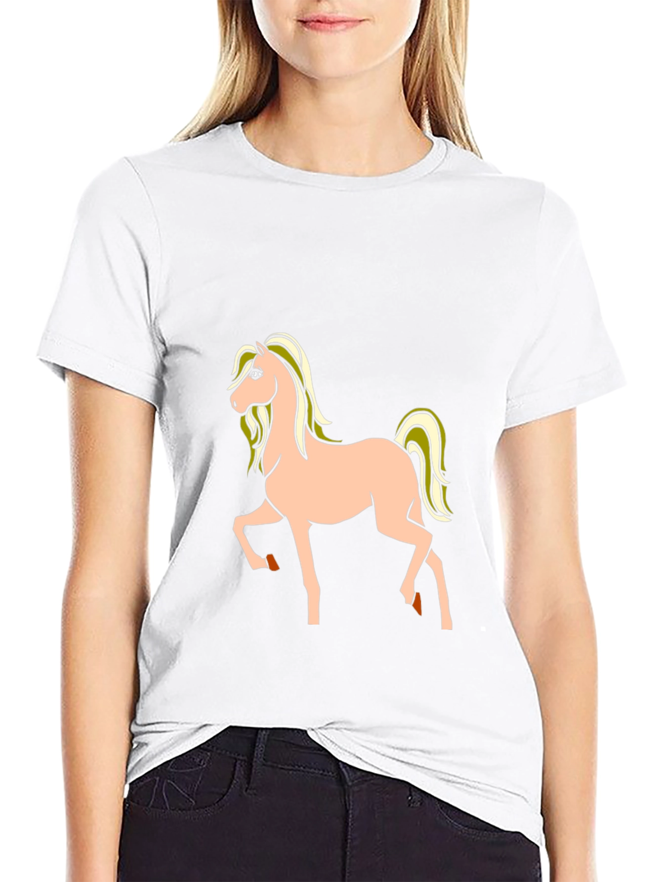 Black Black T-Shirt with Cartoon Horse Graphic view 9