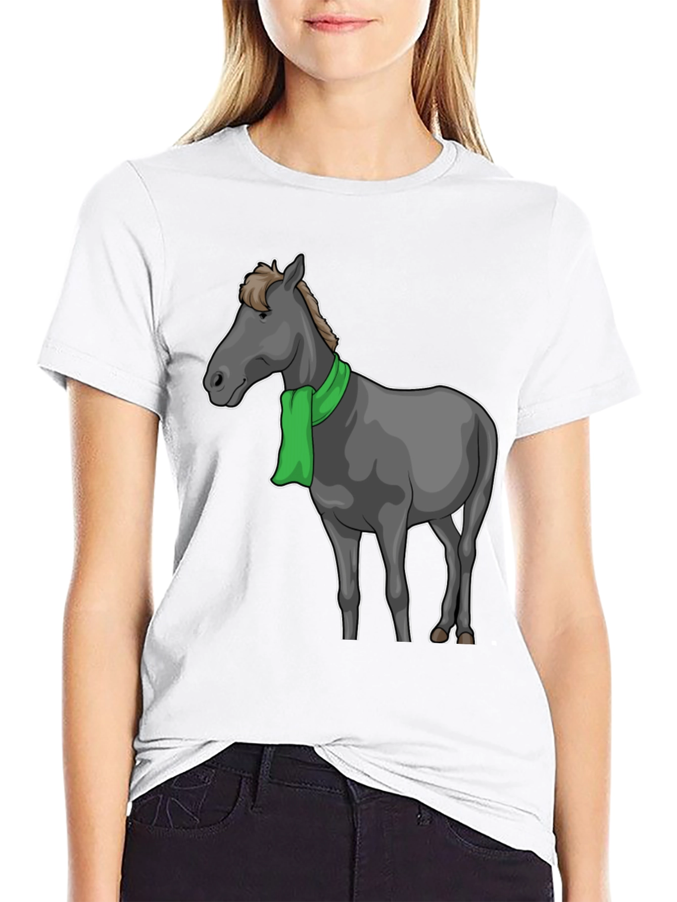 Black Horse Scarf Graphic Tee - Black Cotton T-Shirt view 9