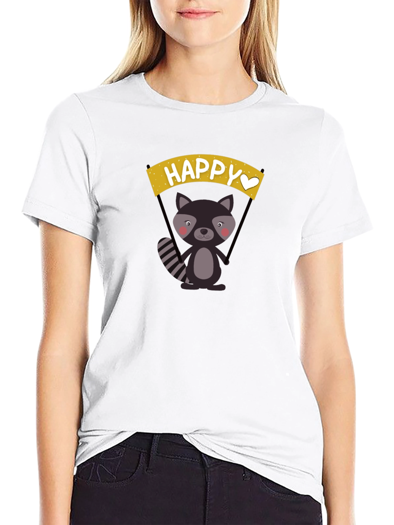 Black Happy Raccoon Graphic T-Shirt view 9