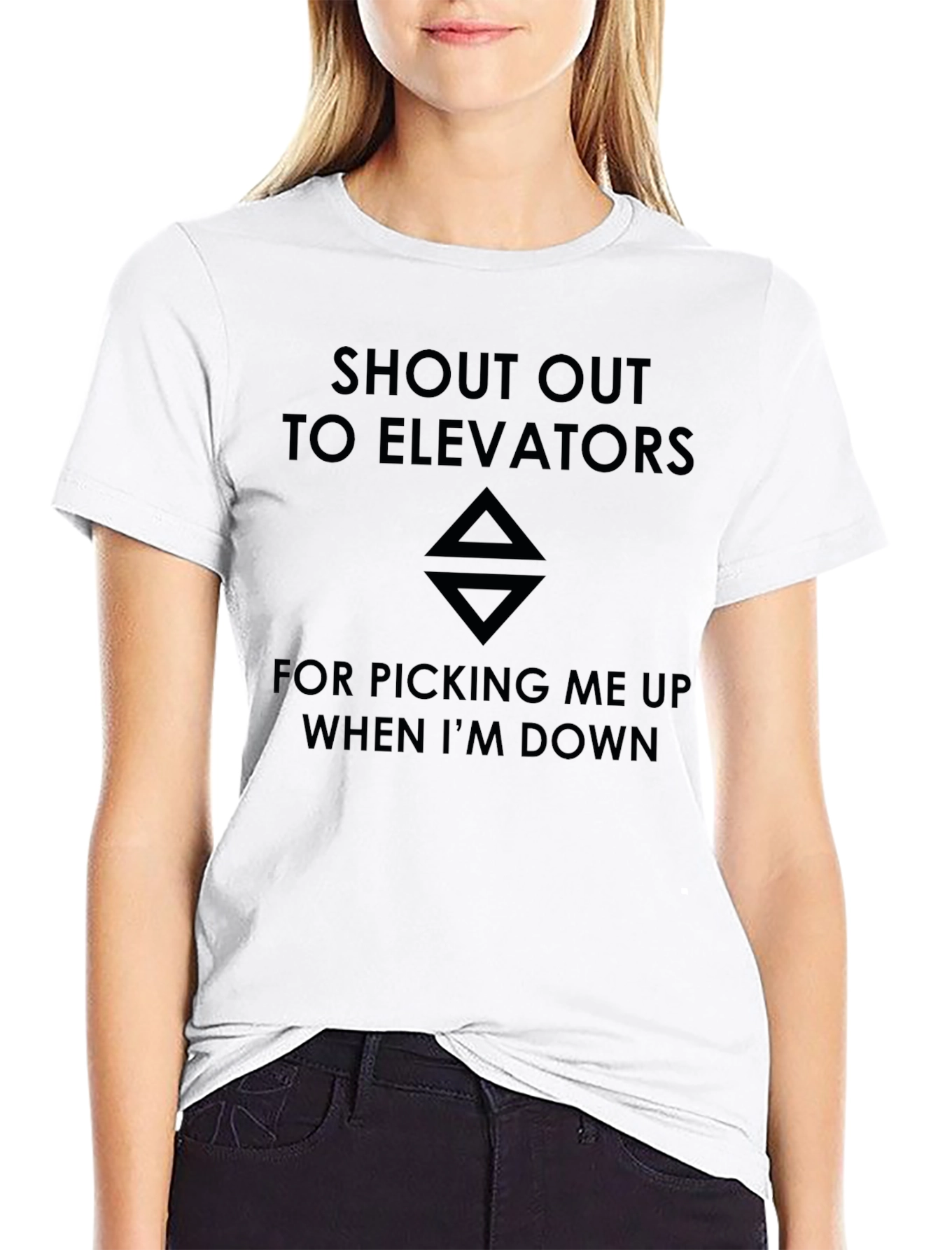 Black Elevator Humor T-Shirt - Picks You Up When You're Down view 9