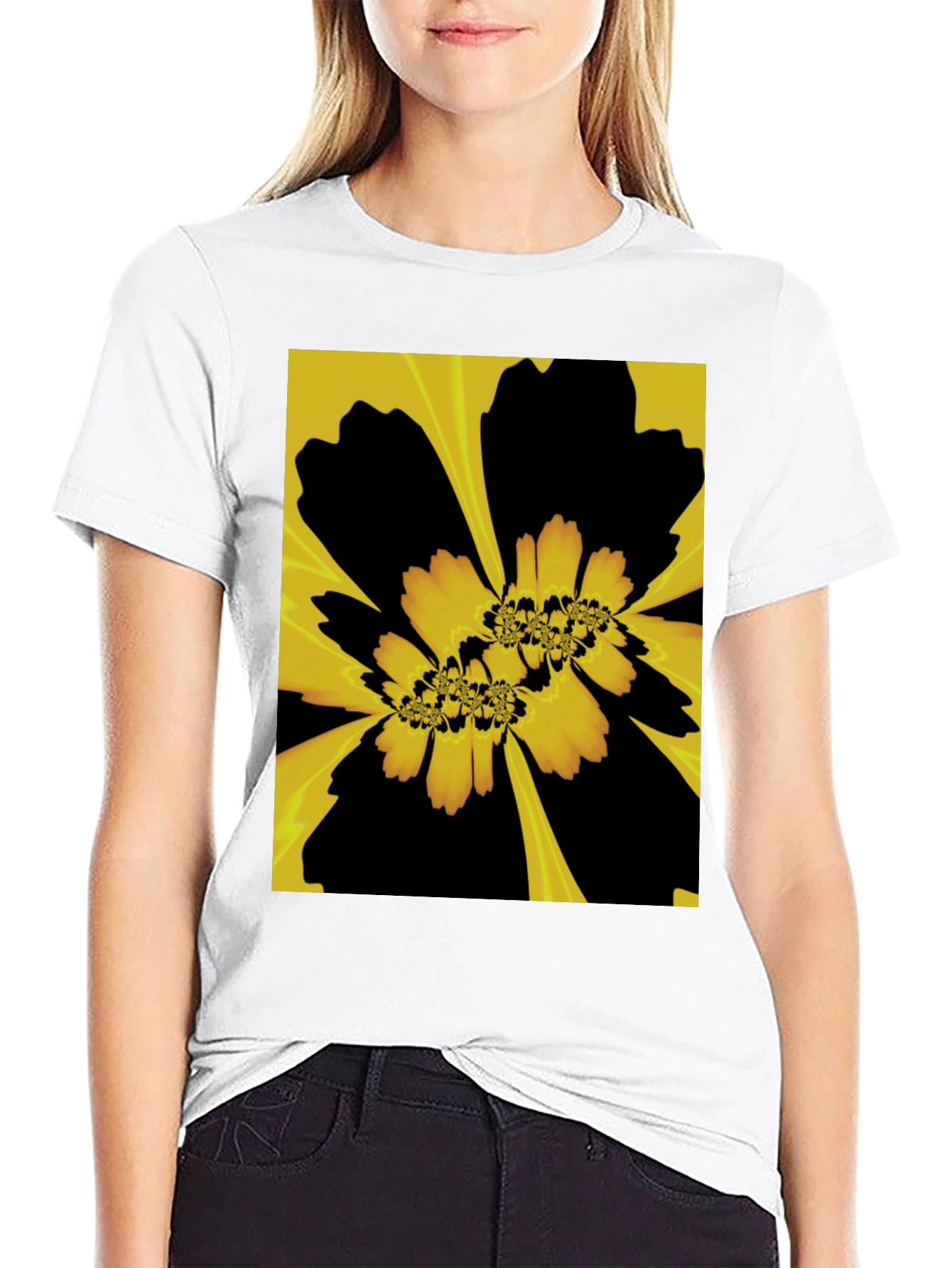 Black Abstract Floral Graphic Black T-Shirt view 9