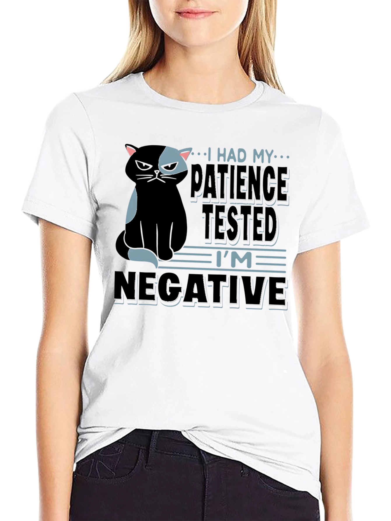 Black Patience Tested Cat T-Shirt - Negative Funny Tee view 9