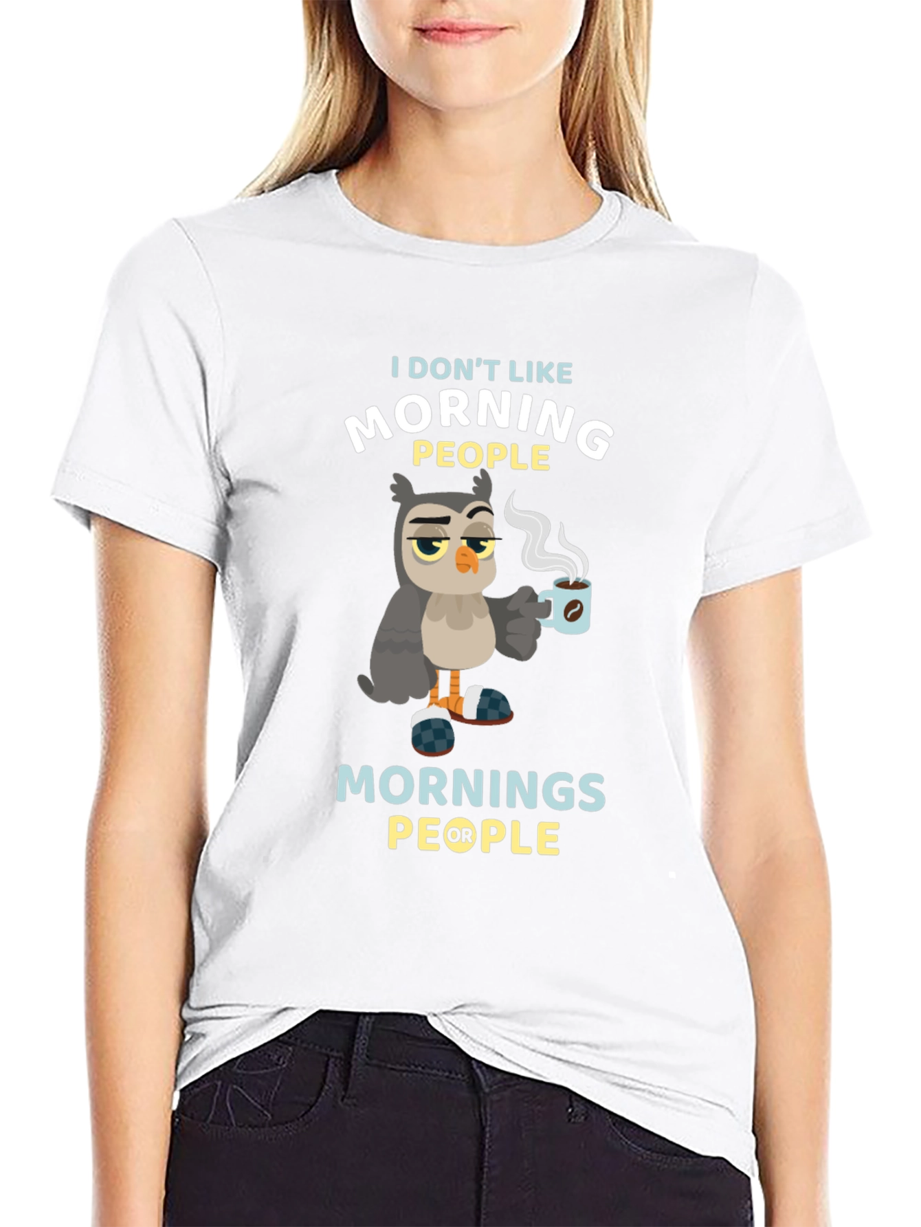 Black Funny Owl Coffee T-Shirt - I Don't Like Morning People view 9
