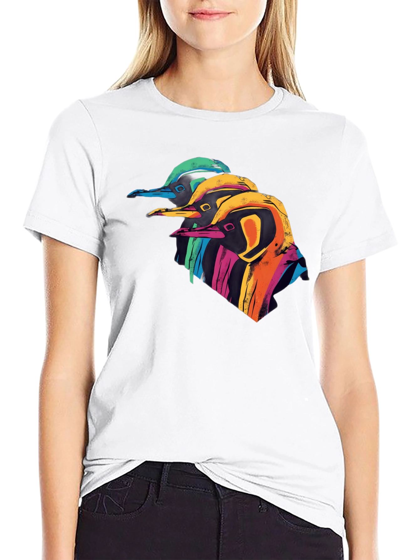 Black Colorful Penguin Graphic Black T-Shirt view 9