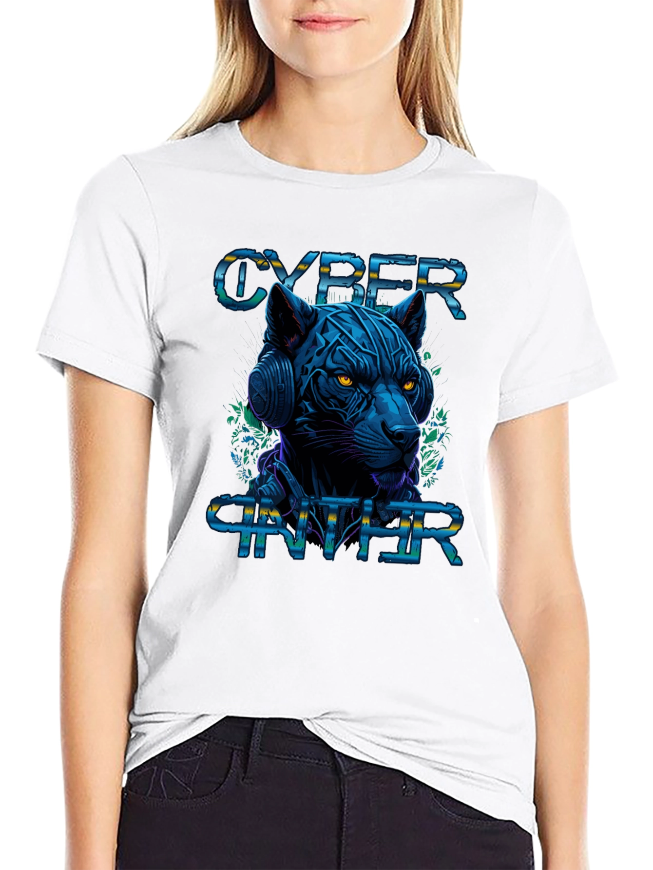 Black Cyber Panther Graphic Tee - Stylish Black T-Shirt view 9