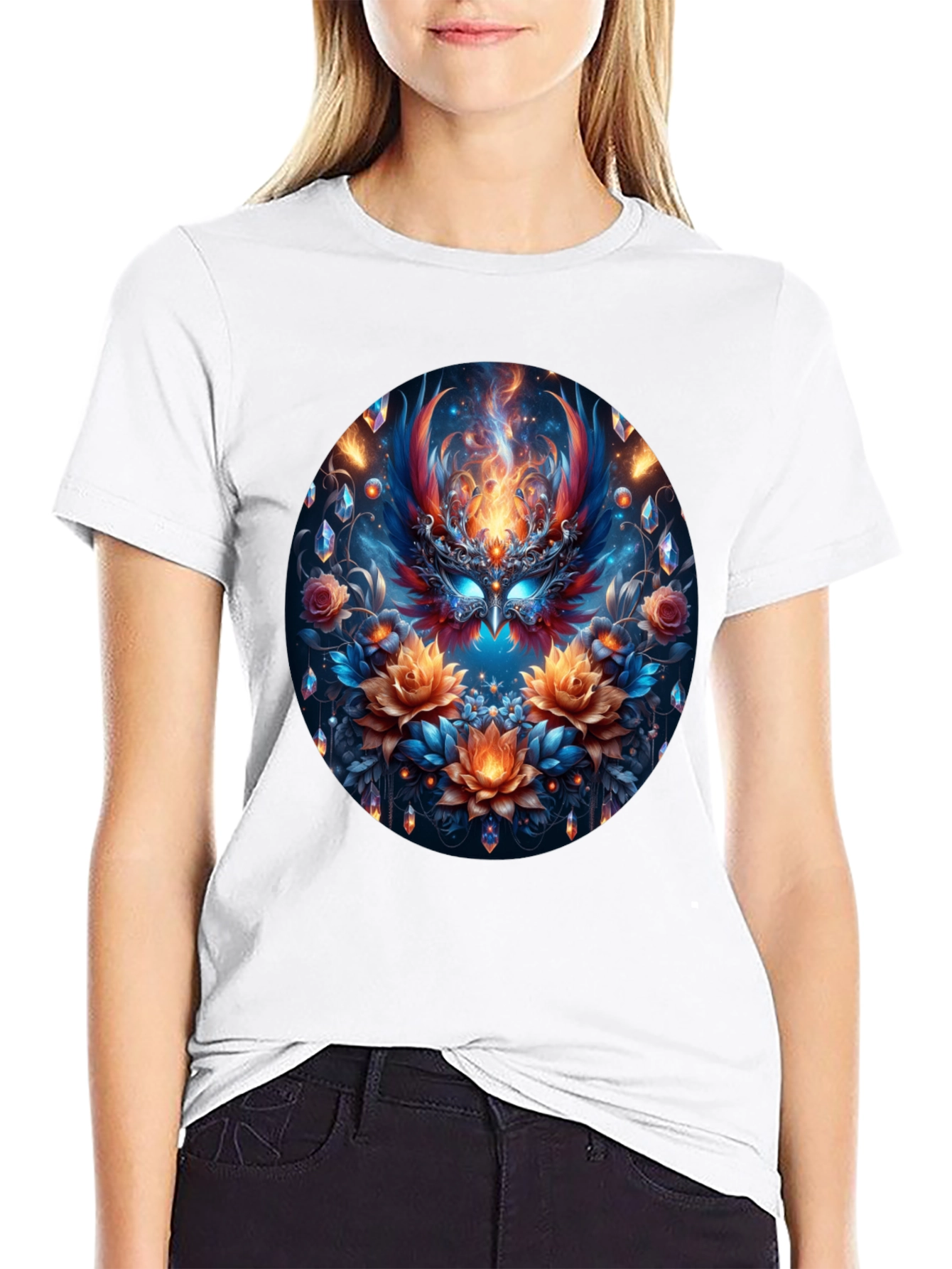 Black Phoenix Floral Art Black T-Shirt view 9